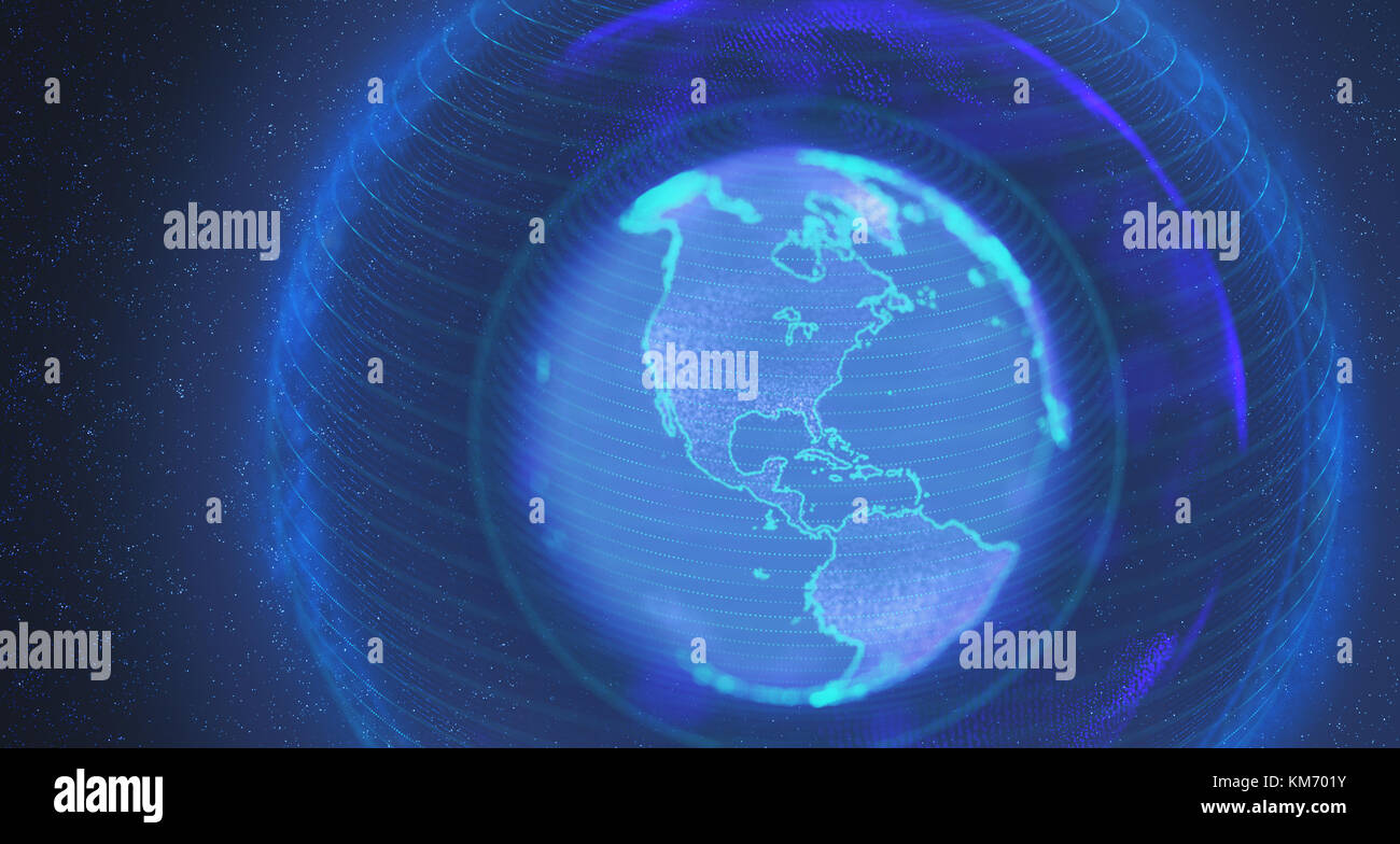 3D-Darstellung. Hologramm des Planeten Erde in blauen Farben. Stockfoto