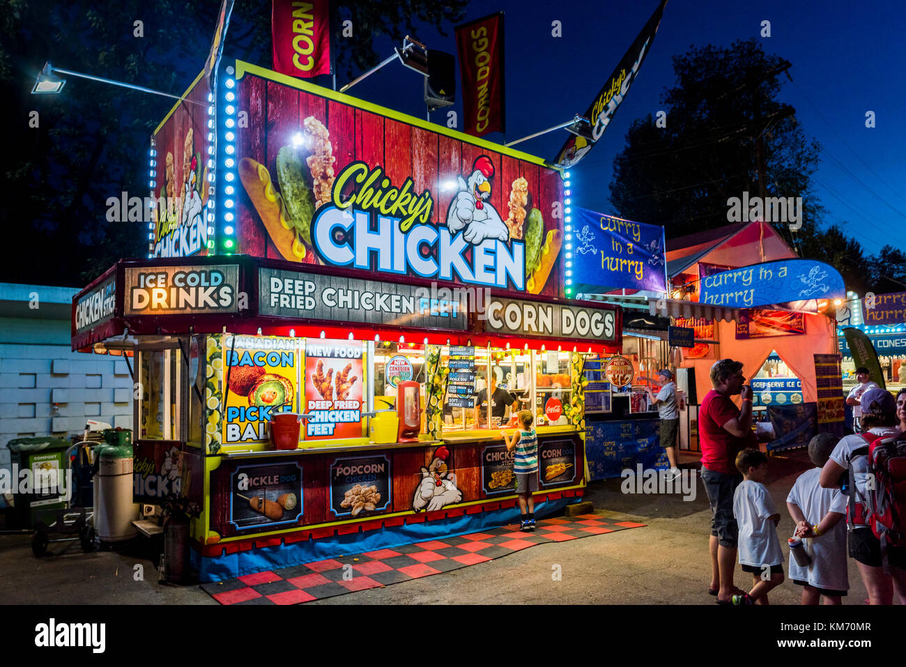 Fried Chicken Konzession bei PNE Playland Midway Amusement Park, Vancouver, British Columbia, Kanada. Stockfoto