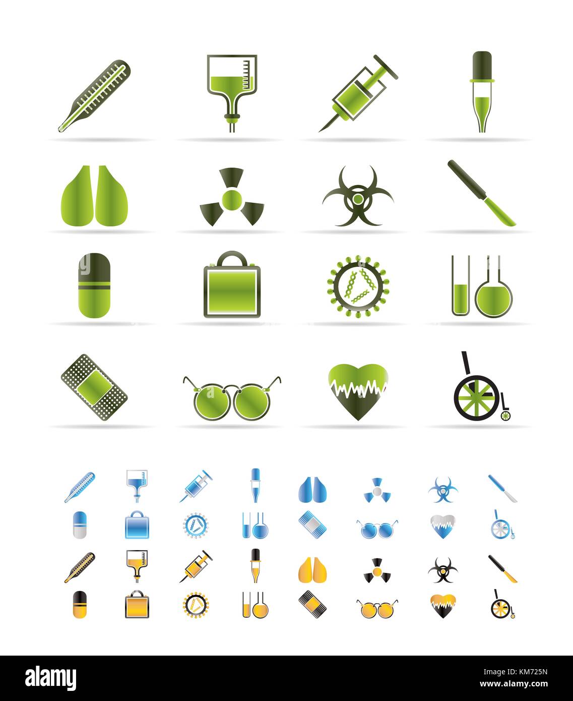 Sammlung von medizinischen themed Symbole und Warnung - Zeichen vektor Icon Set - 3 Farben im Lieferumfang enthalten Stock Vektor