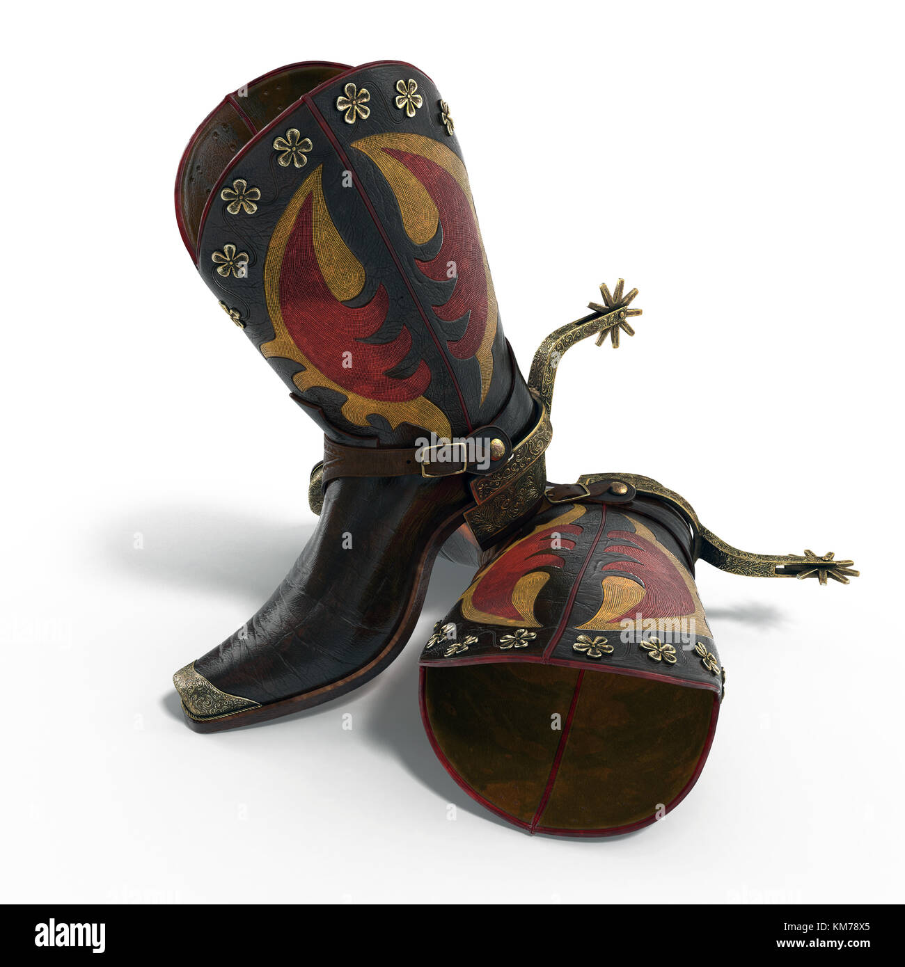 Straußen-Leder Stiefel isoliert auf einem weißen. 3D-Darstellung Stockfoto