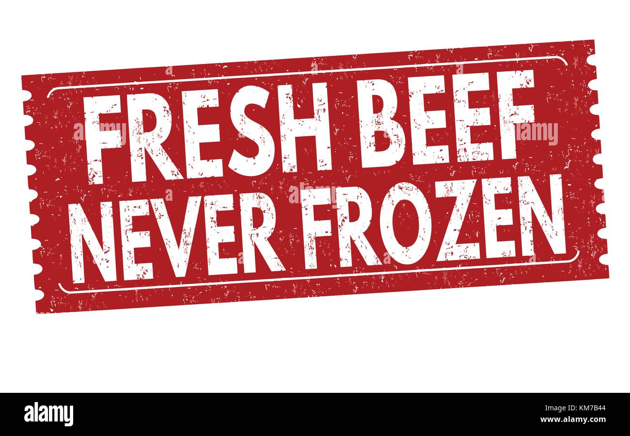 Frisches Rindfleisch nie gefroren grunge Stempelabdruck auf weißem Hintergrund, Vector Illustration Stock Vektor