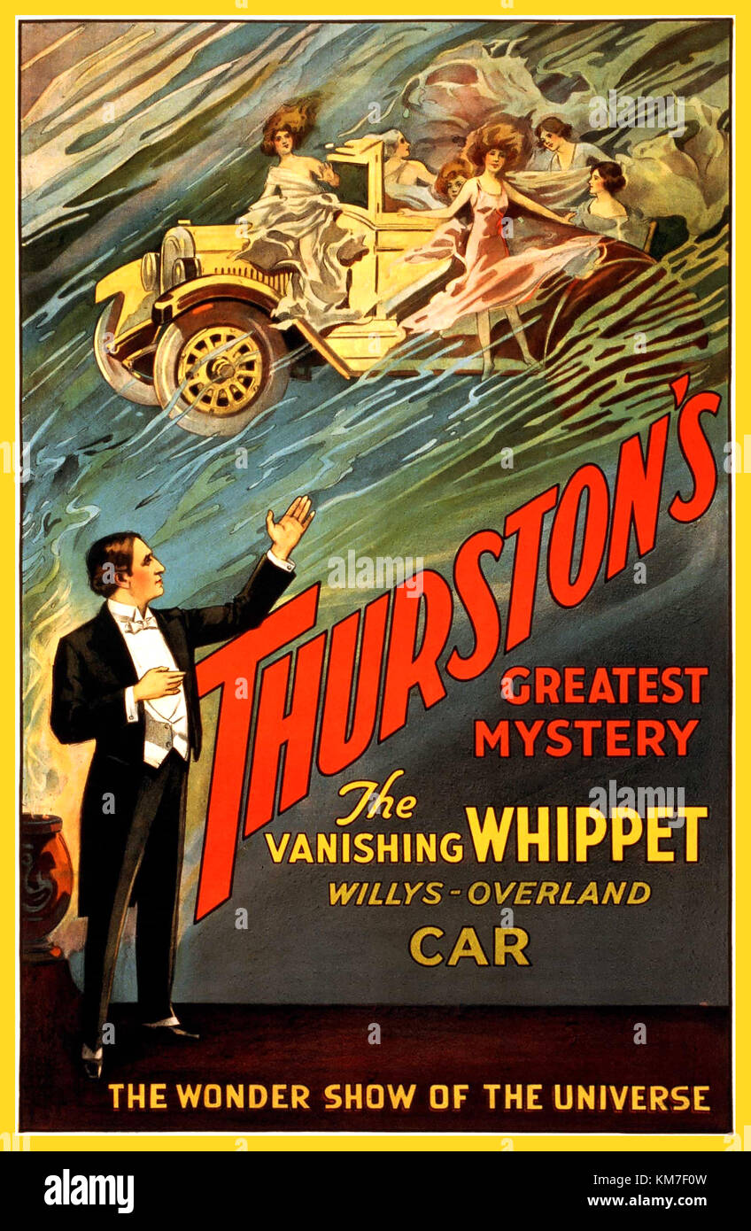 1900 vintage Magic Poster viktorianischen Magier THURSTON DER GROSSE ZAUBERER Jahrgang 1915 darstellende Kunst poster' The Vanishing Whippet' Stockfoto