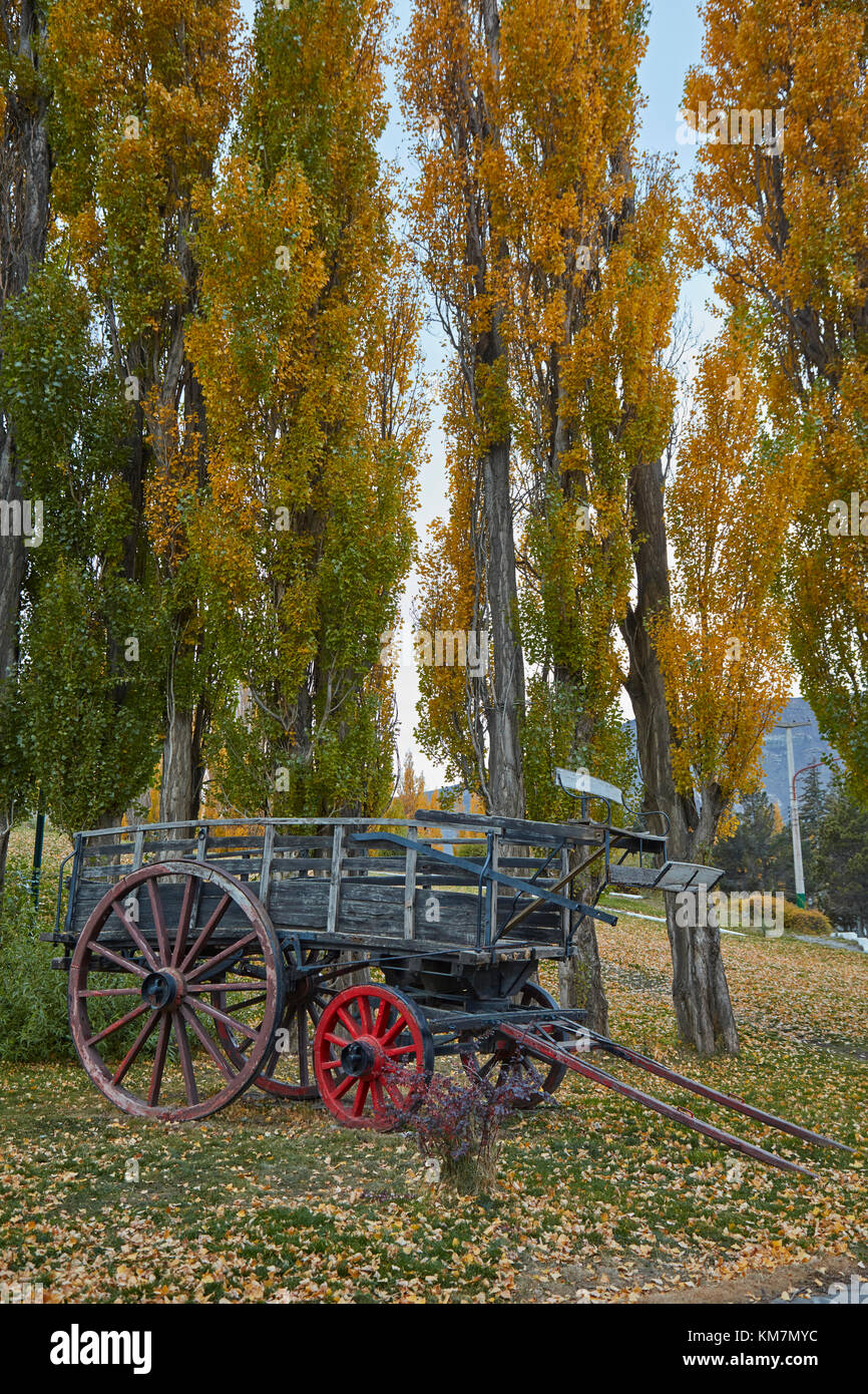 Pappeln und alten Wagen, El Calafate, Patagonien, Argentinien, Südamerika Stockfoto