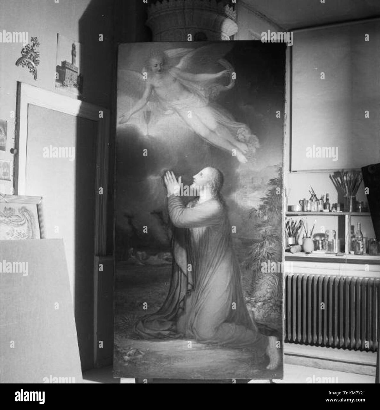 HEDS kyrka in Hed Socken, Schweden, ist eine Kirche, die zwischen 1786 und 1792 erbaut wurde. Die 1789 eingeweihte Steinkirche verfügt über ein geräumiges Inneres mit erhaltenen Elementen aus dem 18. Jahrhundert, darunter eine vergoldete Kanzel und ein Altarbild, das Christus in Gethsemane darstellt. Stockfoto