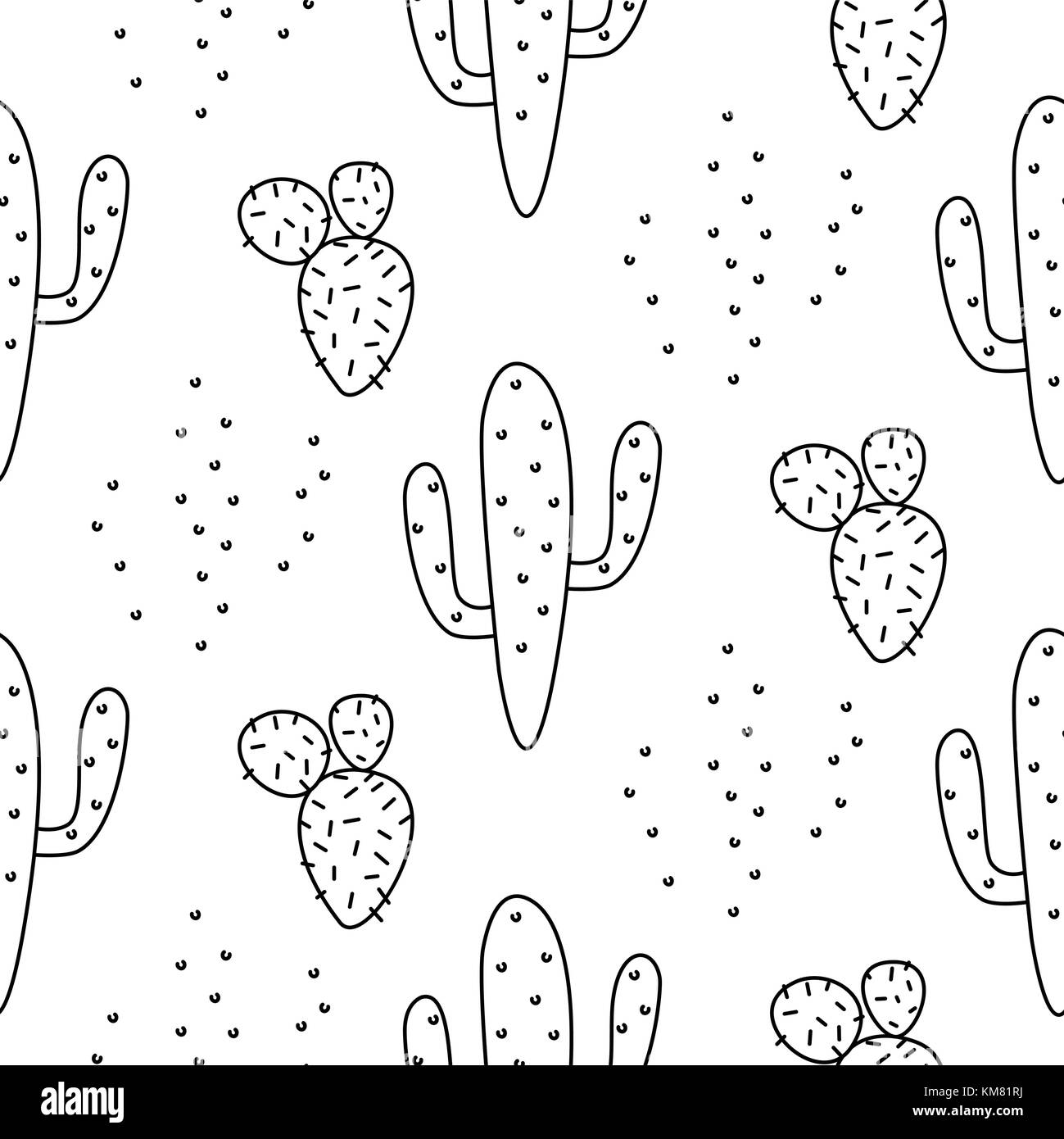 Cactus einfache Linie Färbung stil Vektor Muster. Stock Vektor