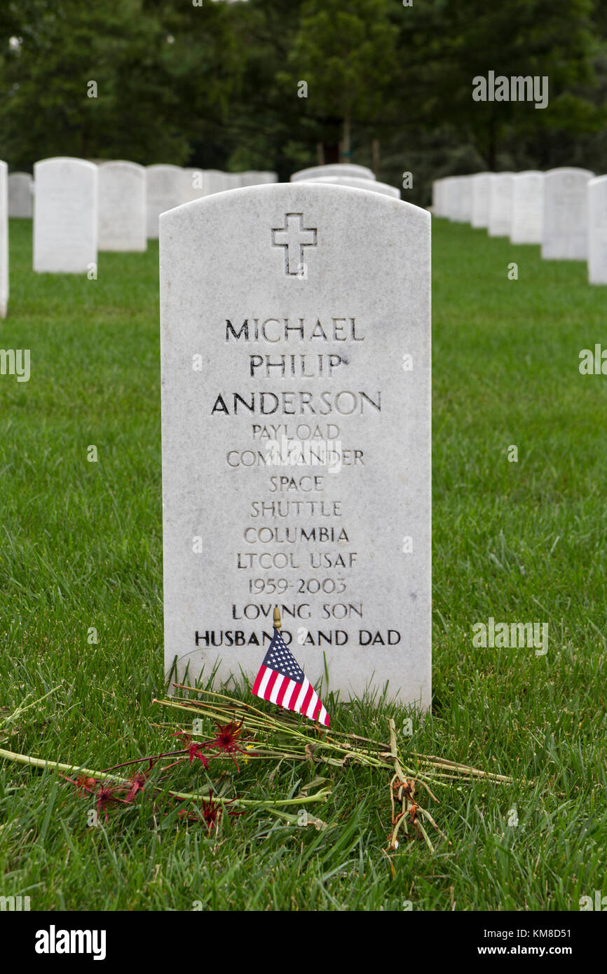 Das Grab von Michael Philip Anderson, Mitglied des Space Shuttle Columbia, den nationalen Friedhof von Arlington, Virginia, United States. Stockfoto