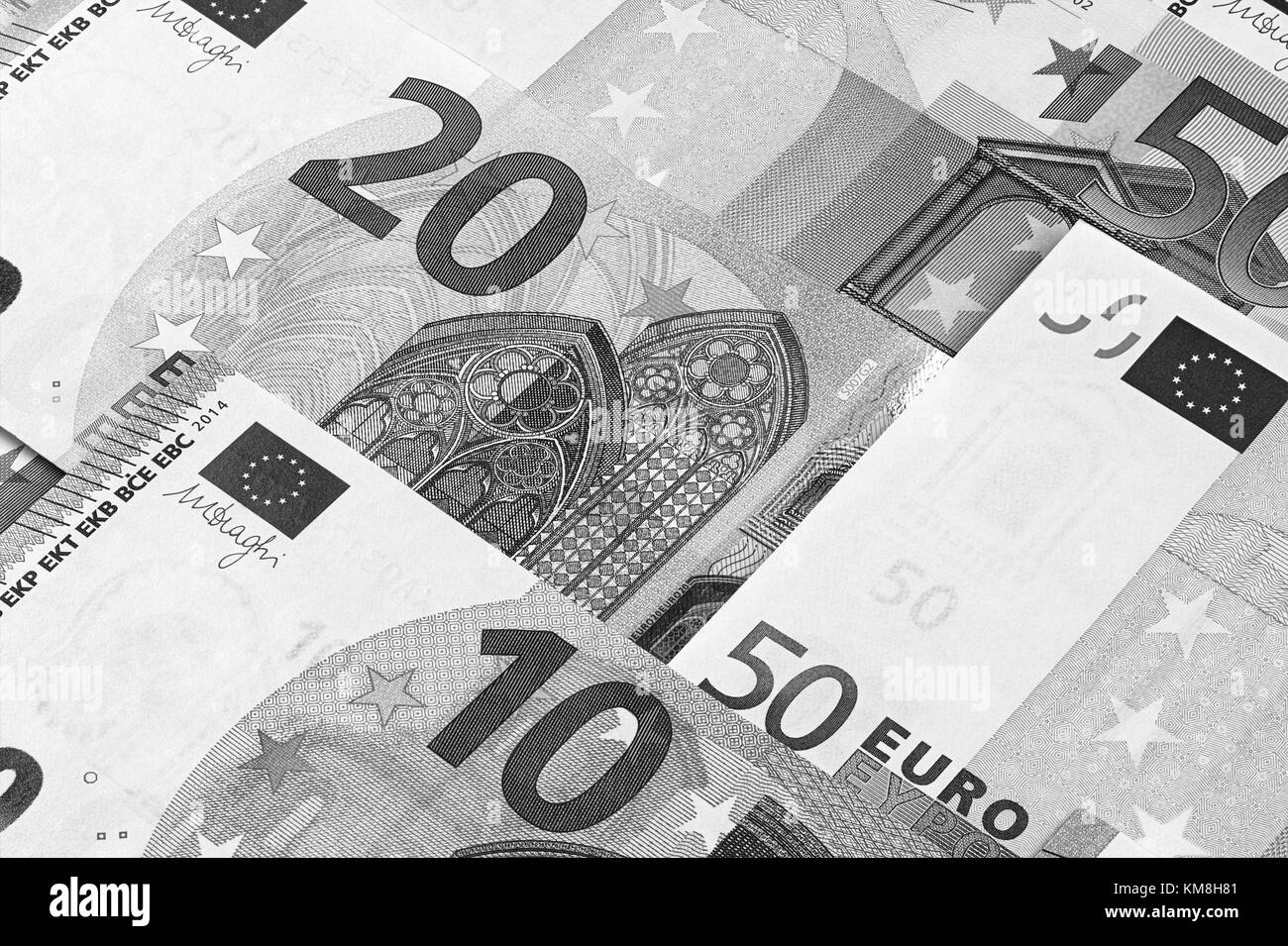 Euro Geld abstrakten schwarzen und weißen Hintergrund Stockfoto