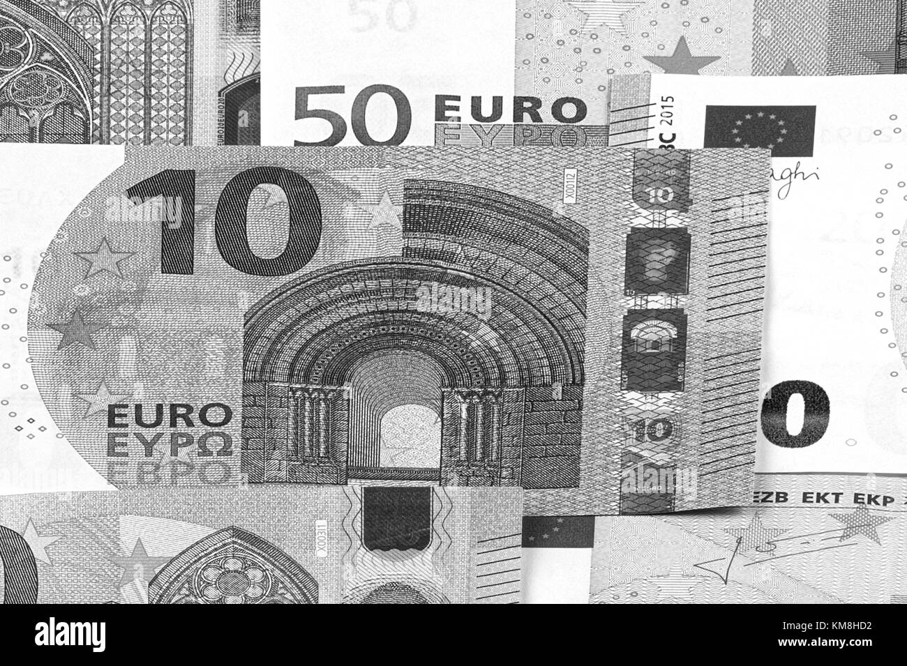 Euro Geld abstrakten schwarzen und weißen Hintergrund Stockfoto