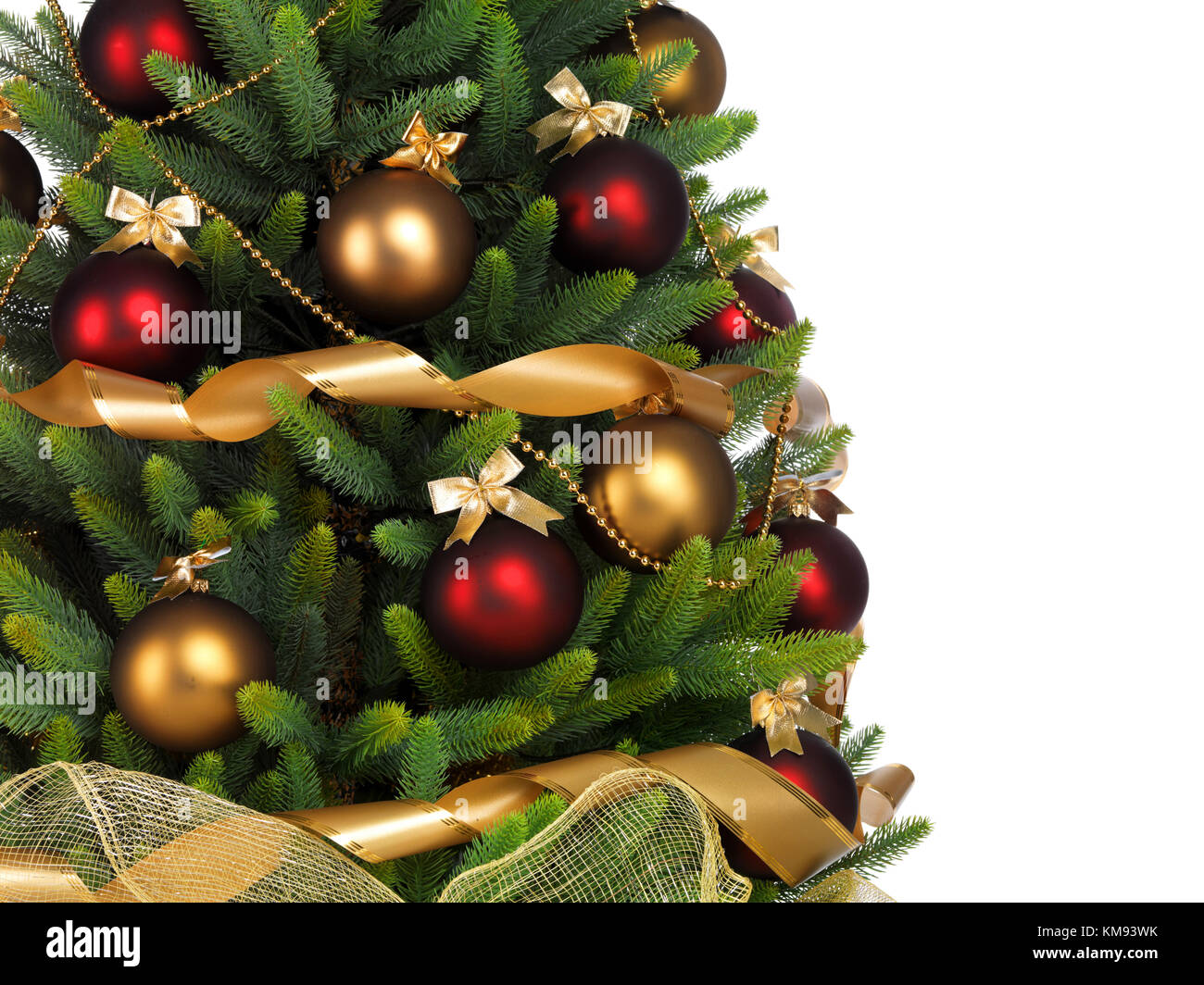Geschmückten Weihnachtsbaum auf weißem Hintergrund Stockfoto