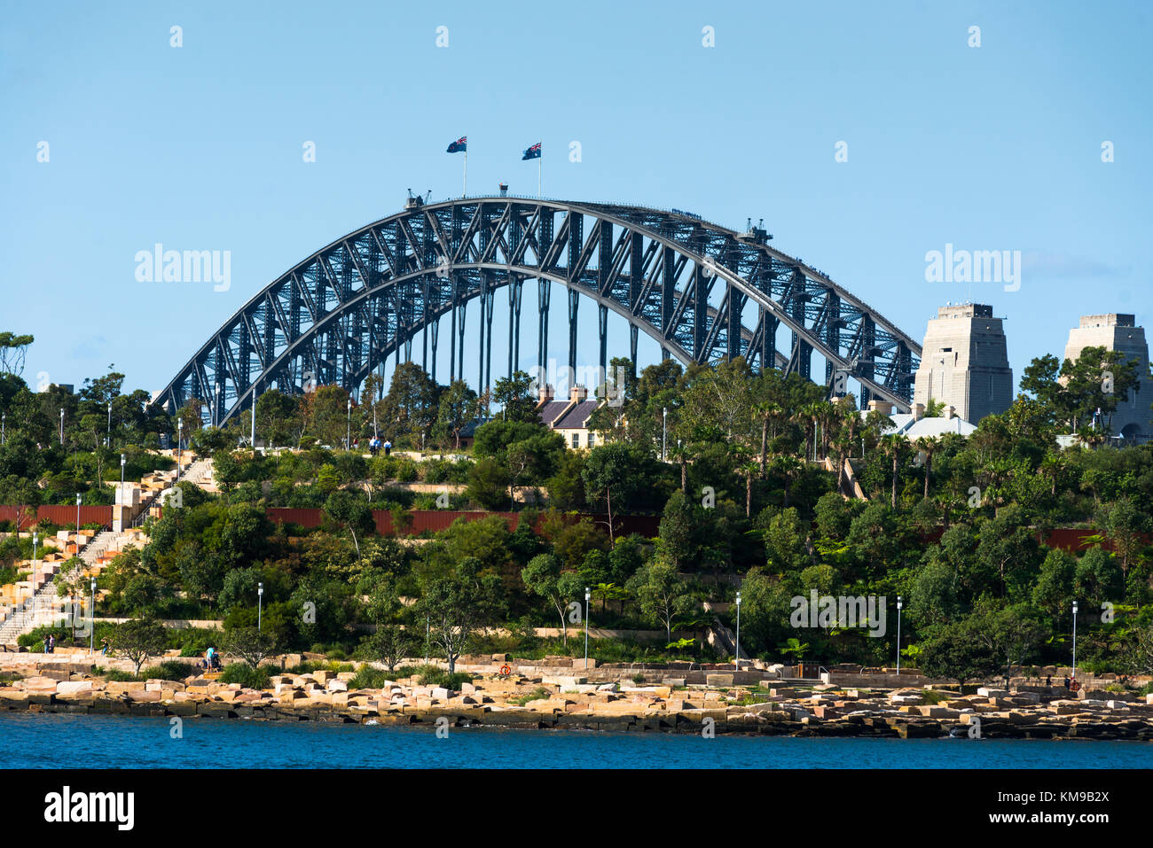 Sydney Harbour Bridge oben Barangaroo Reserve gesehen. New South Wales, Australien Stockfoto