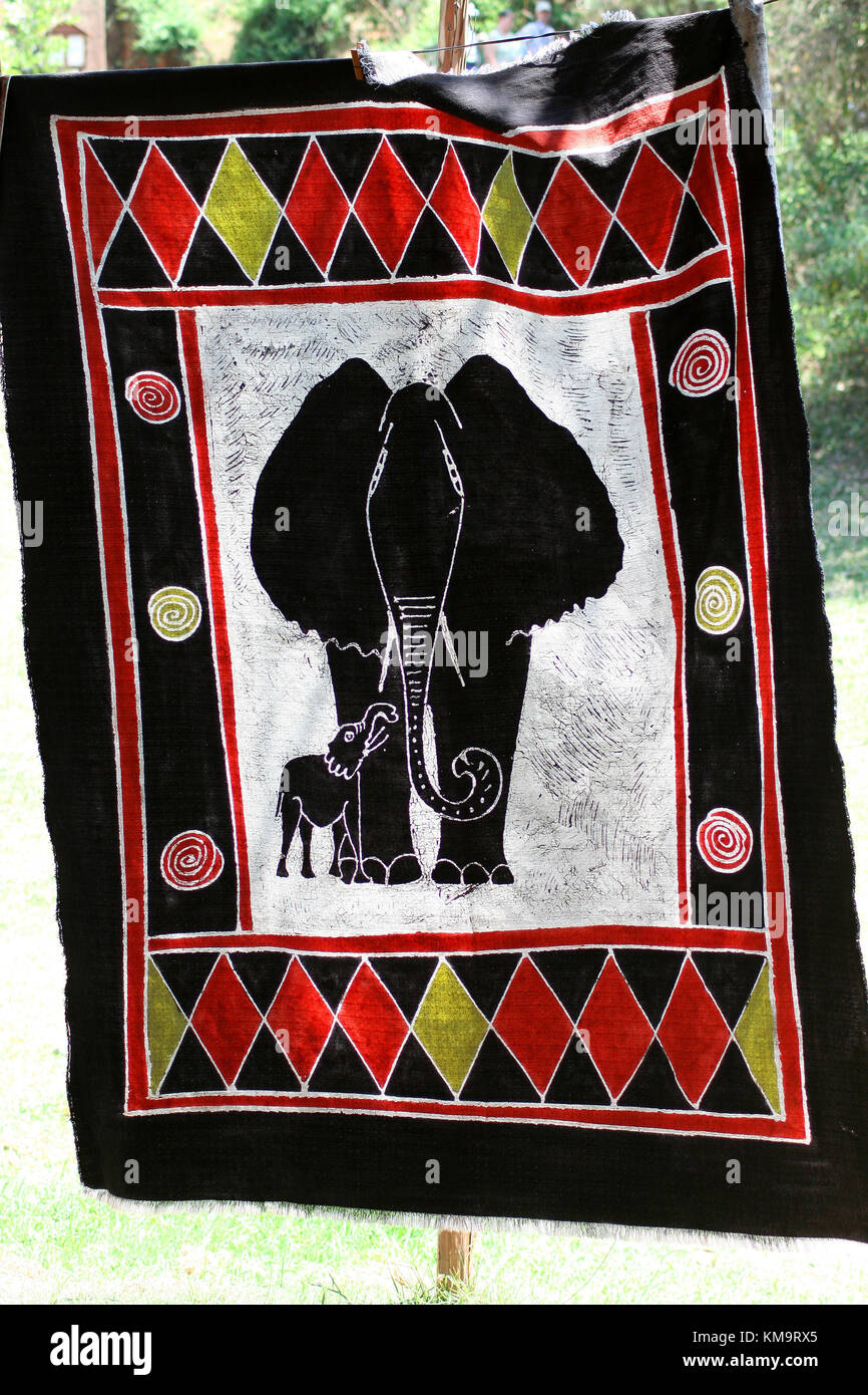 Pilgrims Rest, Mpumalanga, traditionelle hand bemalte Tischdecke Stockfoto