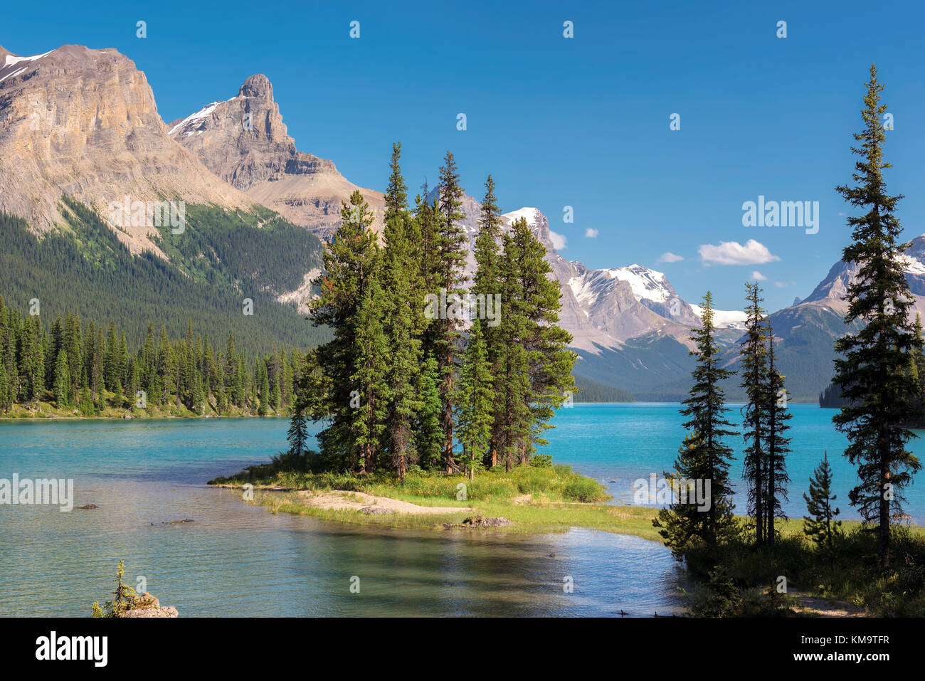 Spirit Island, Maligne Lake, Jasper National Park, Alberta, Kanada. Stockfoto