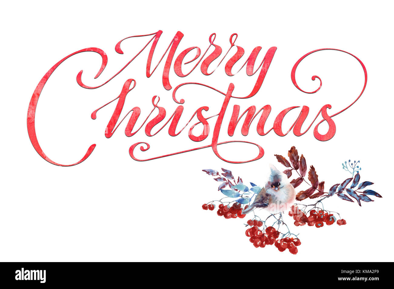Frohe Weihnachten Grusskarte Hand Zeichnen Aquarell Mit Vogel Stockfotografie Alamy