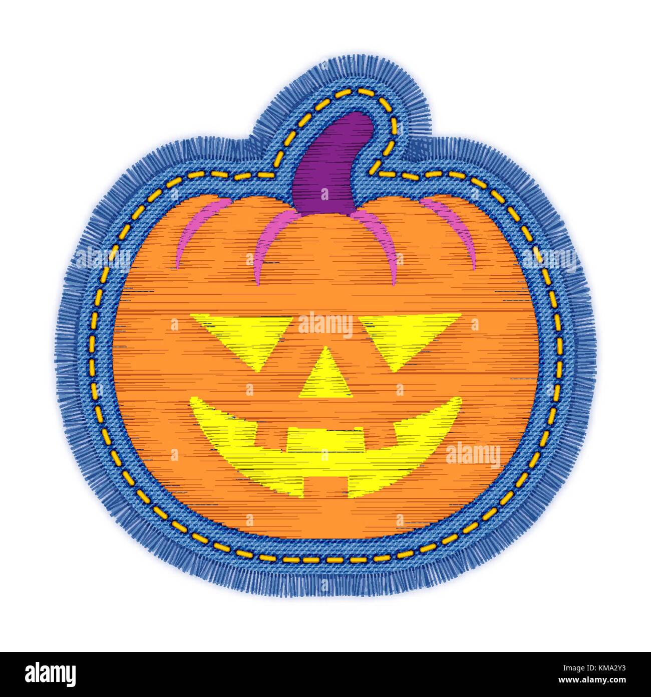 Halloween Kürbis Stickerei Design. Vector Color Graphic Illustration für Drucken. Dekoratives Element für Nähen, Patch, Abzeichen, Aufkleber, Web Design Stock Vektor