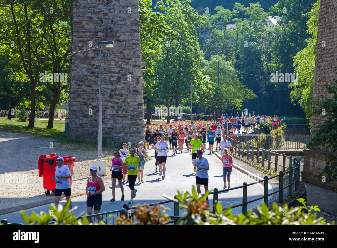 J.P. Morgan City Joggen, Viadukt, auch Passerelle oder alte Brücke, der Stadt Luxemburg, Luxemburg, Europa bekannt Stockfoto