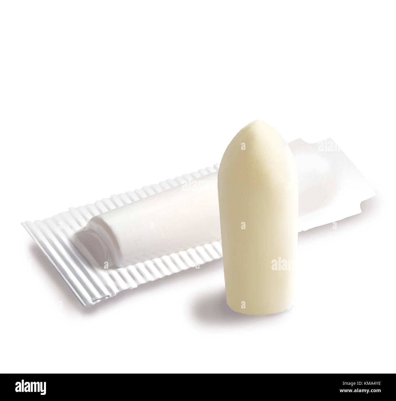 Paket von Zäpfchen auf weißem Hintergrund Stockfoto