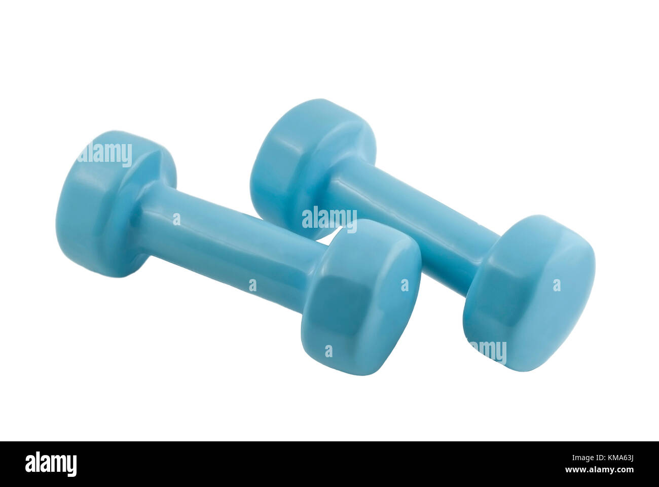 Paar hellblau Hanteln für Fitness Stockfoto