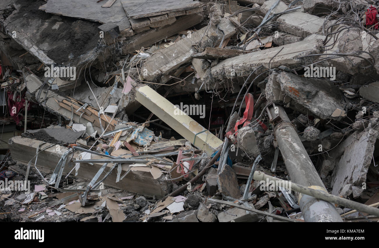Blick auf moderne zerstörte Gebäude Ruinen closeup Stockfoto