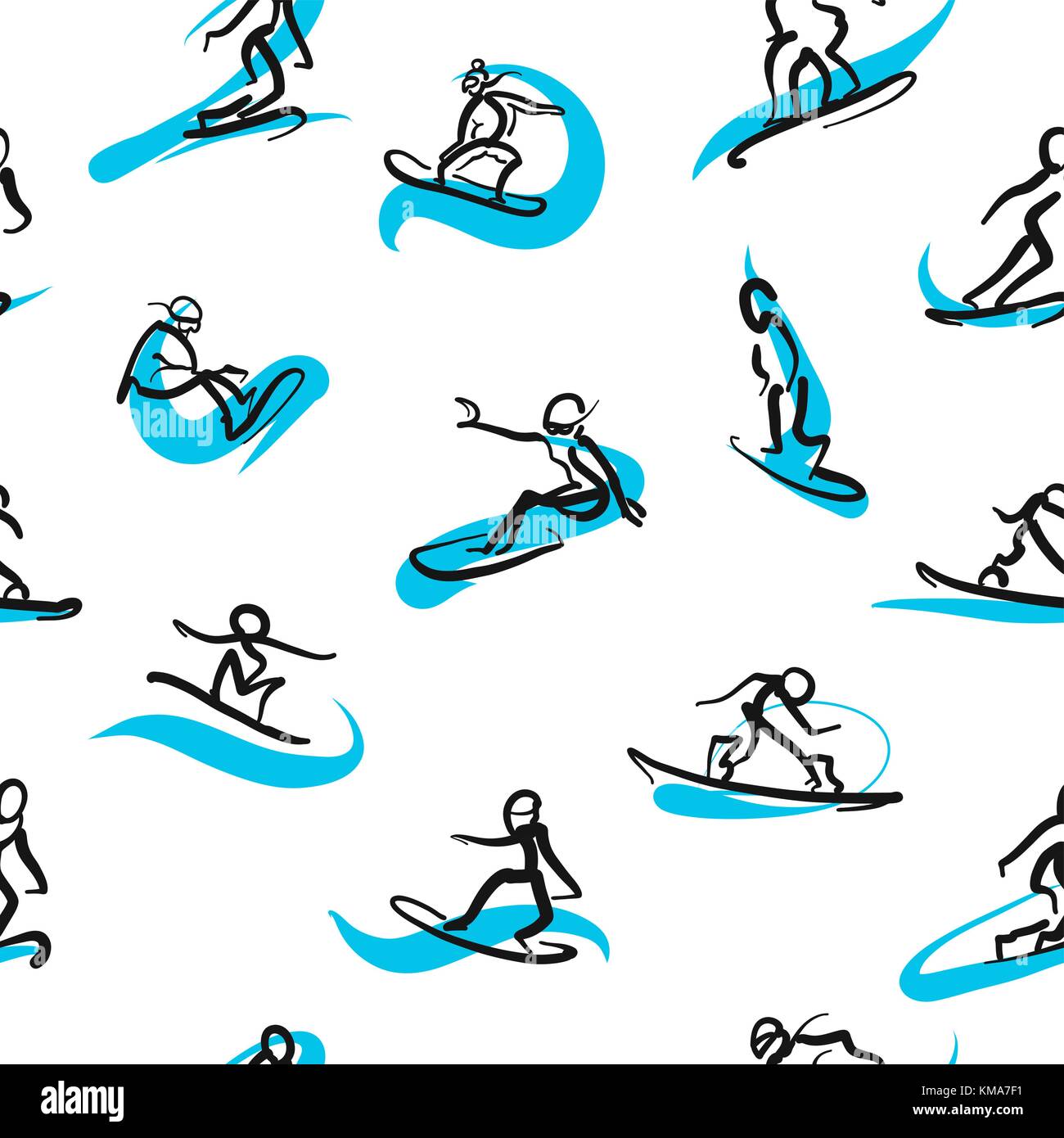 Hand snowboarder Symbole gezeichnet, nahtlose Muster. Vektorgrafiken Skizze von Freestyle Bewegungen. Stock Vektor