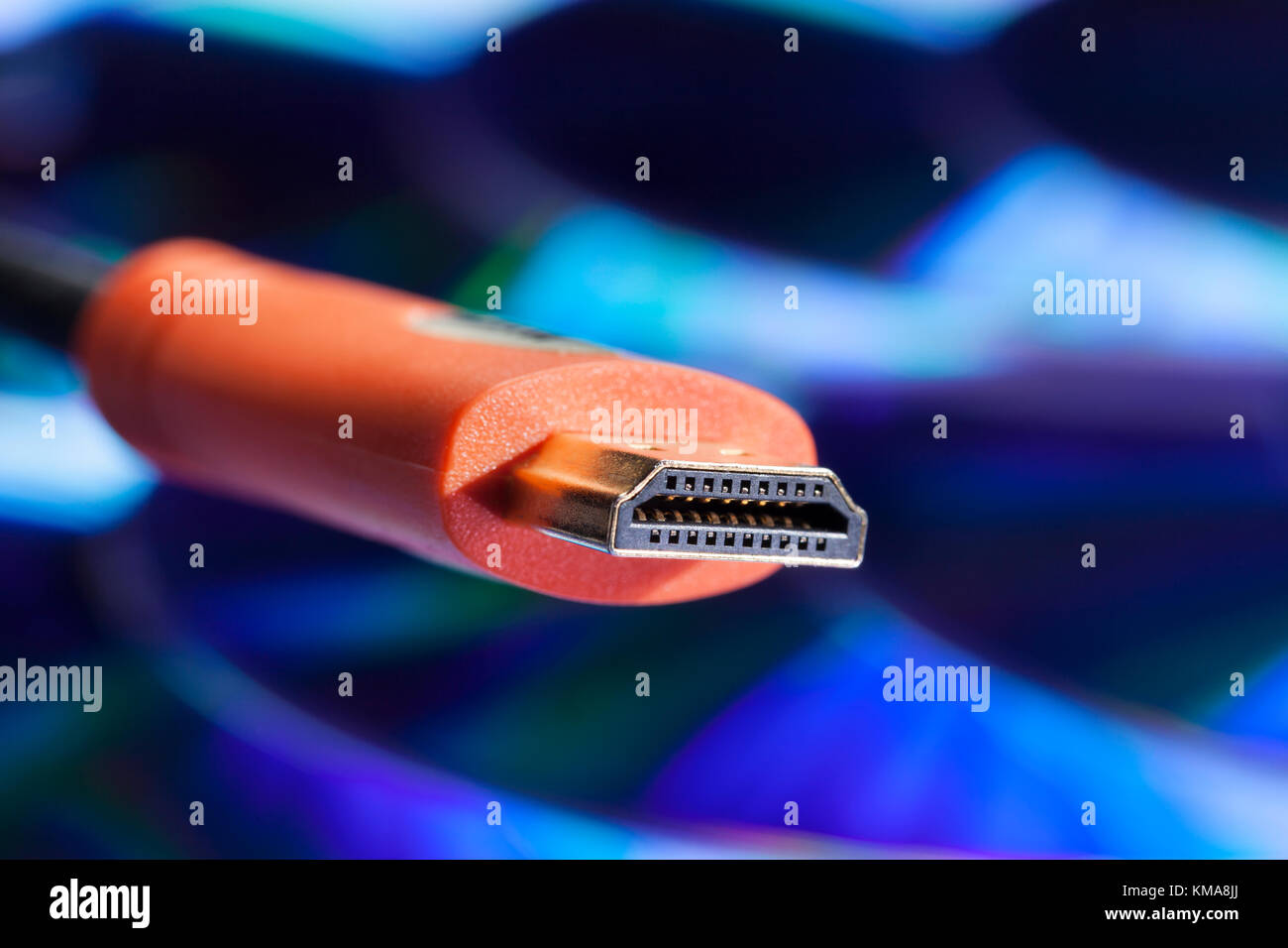 Vergoldeter orangefarbener hdmi-Stecker Stockfoto