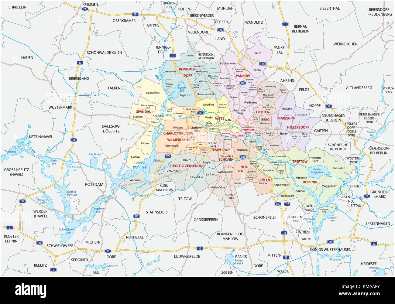 Berlin-Brandenburg Metropolregion Karte Stock-Vektorgrafik - Alamy