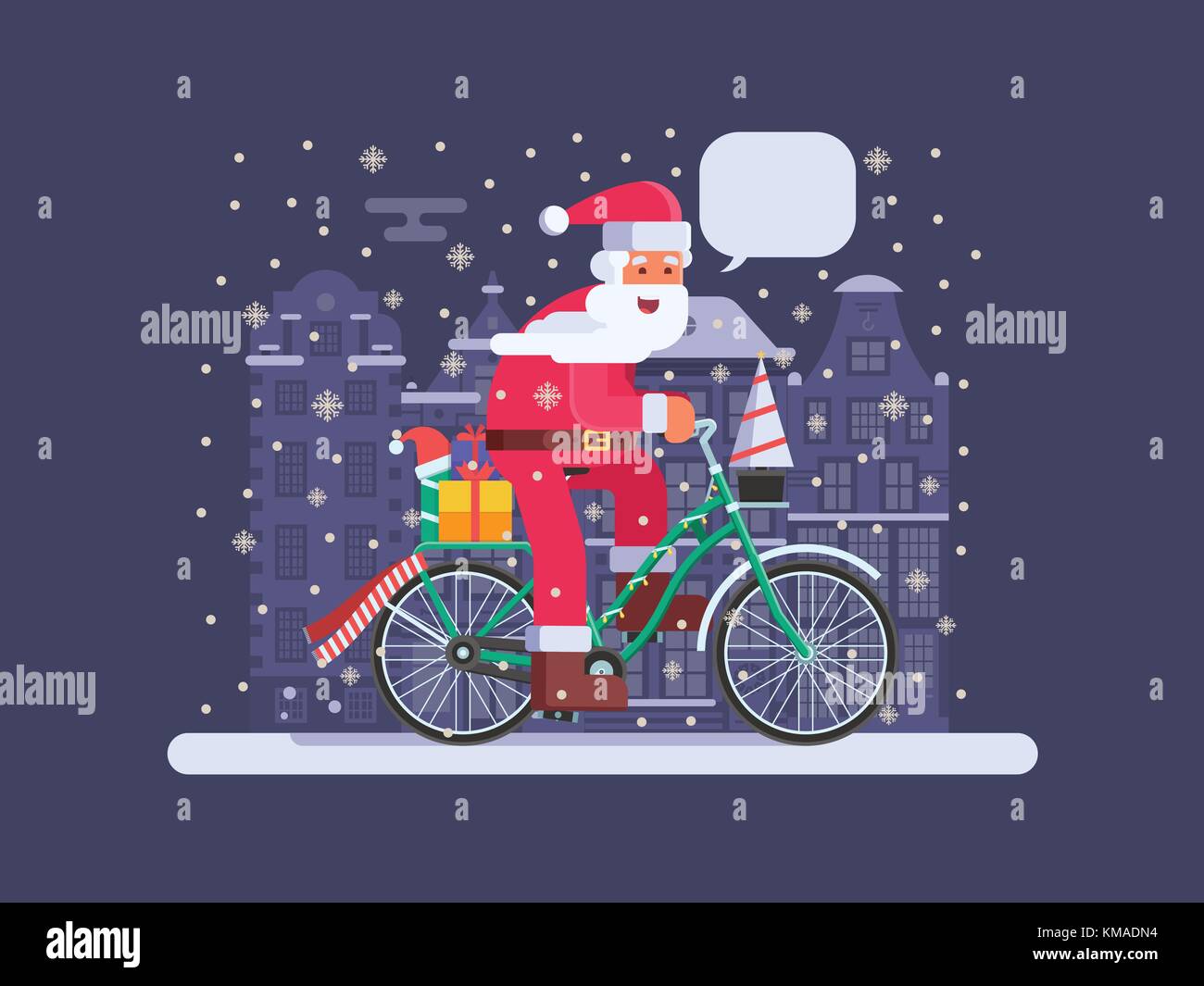 Weihnachtsmann mit Geschenk Beutel auf Weihnachten bike Stock Vektor