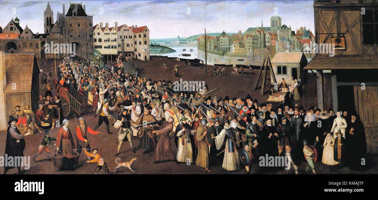 Anonym 16. Jahrhundert - Prozession der Liga Verlassen des Arcade Saint-Jean- Stockfoto