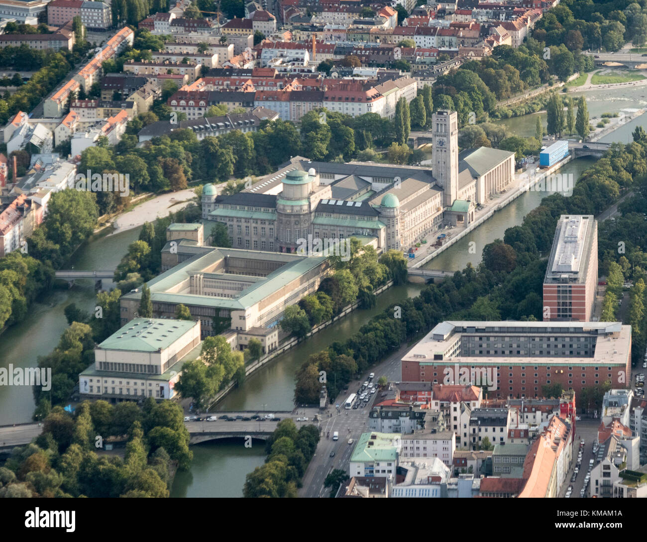 Luftaufnahme des Deutsches Museum, München, Bayern, Deutschland Stockfoto