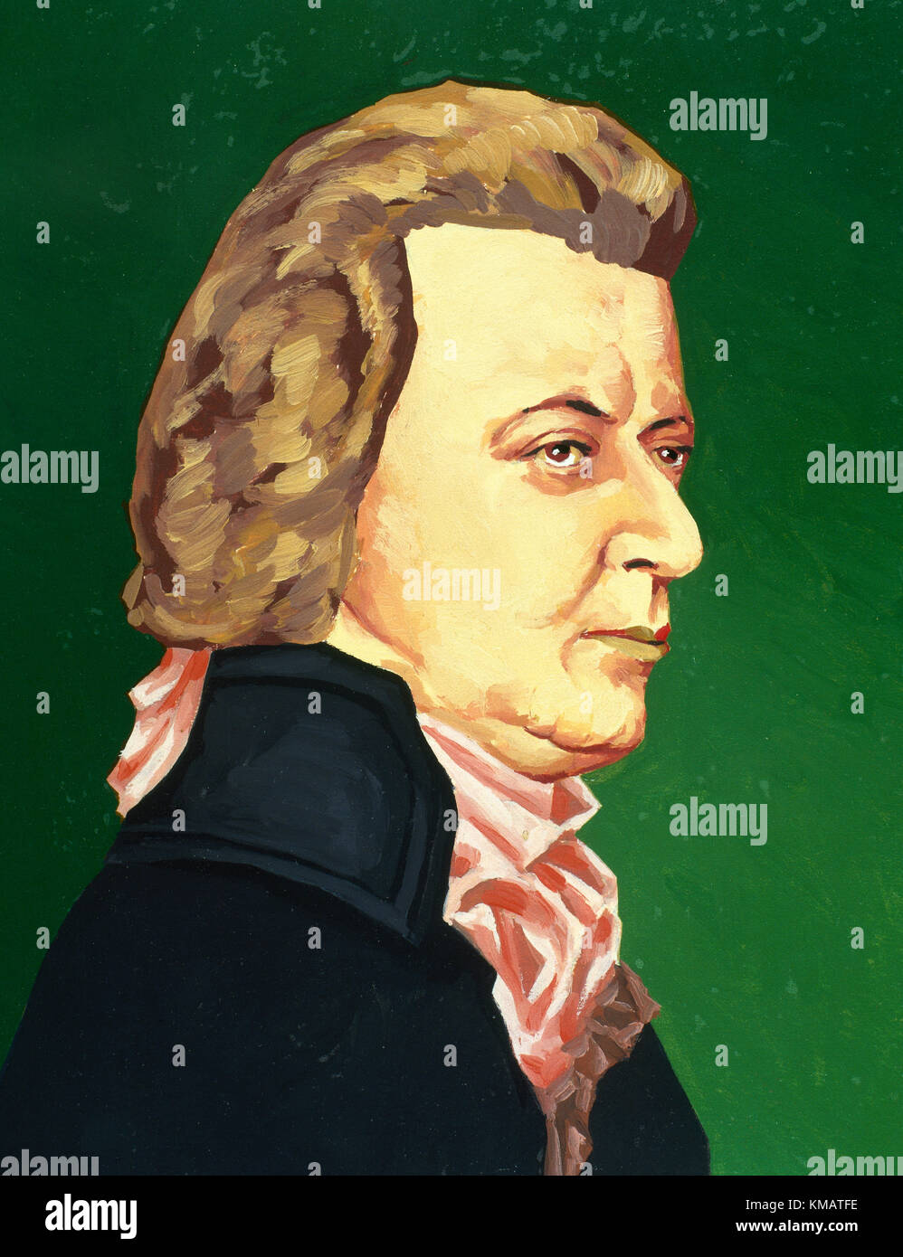 Wolfgang Amadeus Mozart (1756-1791). österreichische Komponist. Portrait.Aquarell. Stockfoto