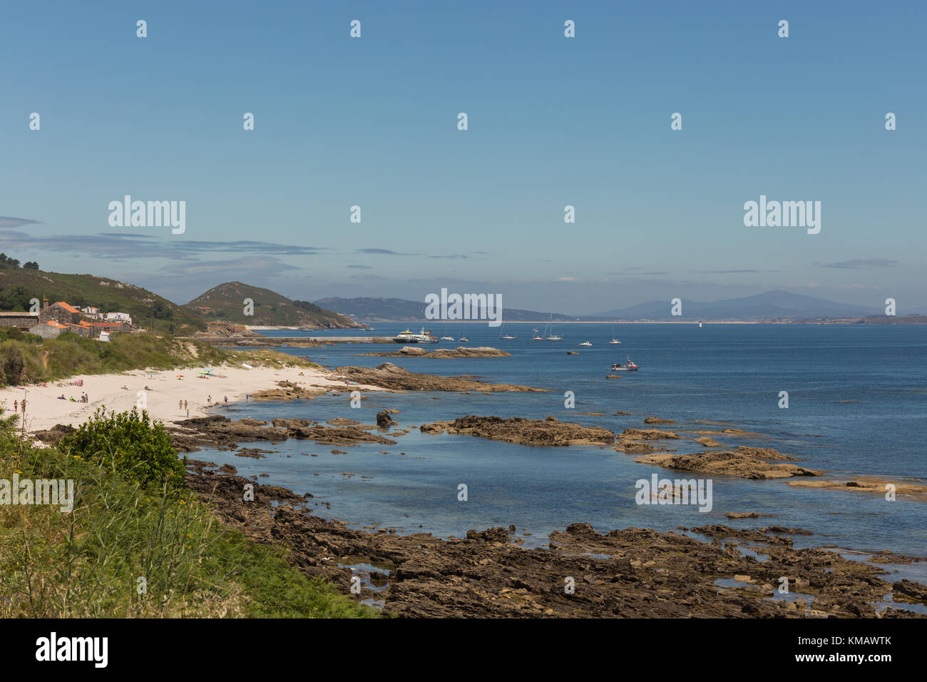 Blick auf Canexol Strand in Ons Island, Atlantic Islands National Park, Pontevedra, Galicien, Spanien Stockfoto