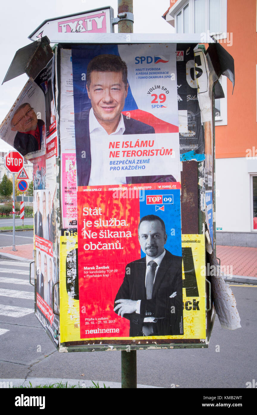 Plakat der SPD (Freiheit und Direkte Demokratie), Tomio Okamura, TOP 09 Stockfoto