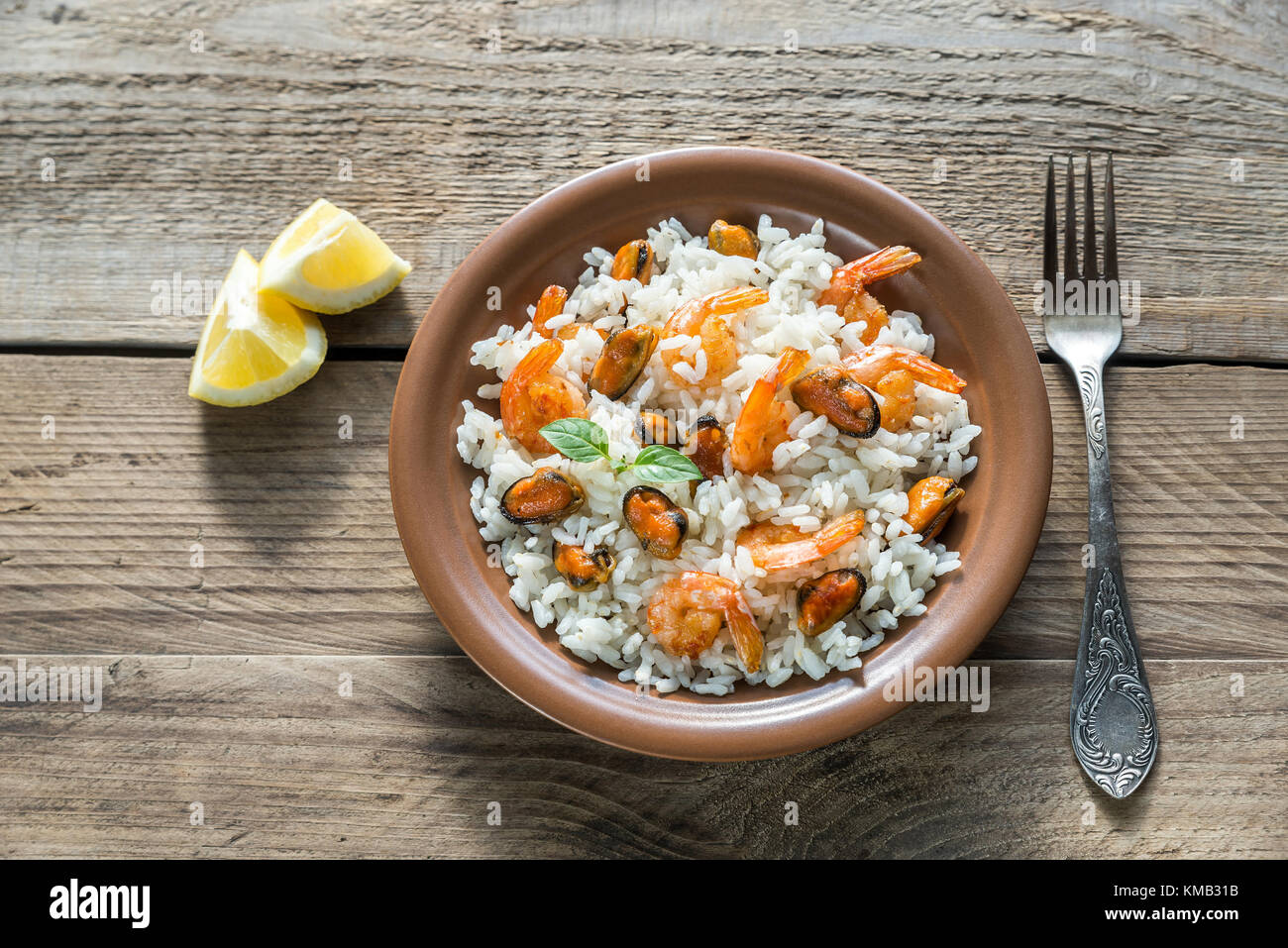 Carnaroli Reis mit Meeresfrüchten Stockfoto