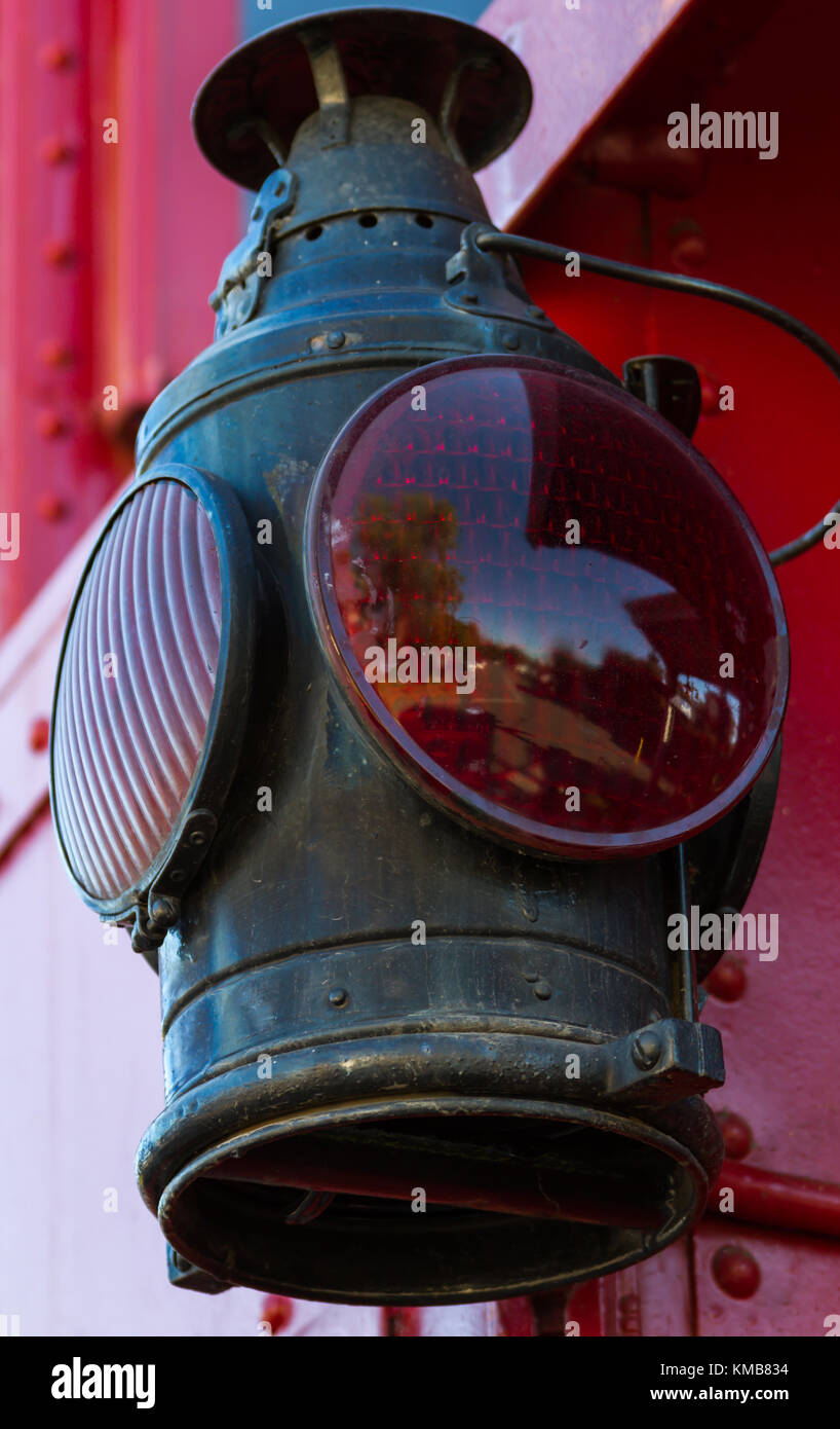 Die Vintage steak house Restaurant in einem Zug Auto in San Juan Capistrano Kalifornien Nahaufnahme von einer Eisenbahn Lampe Stockfoto