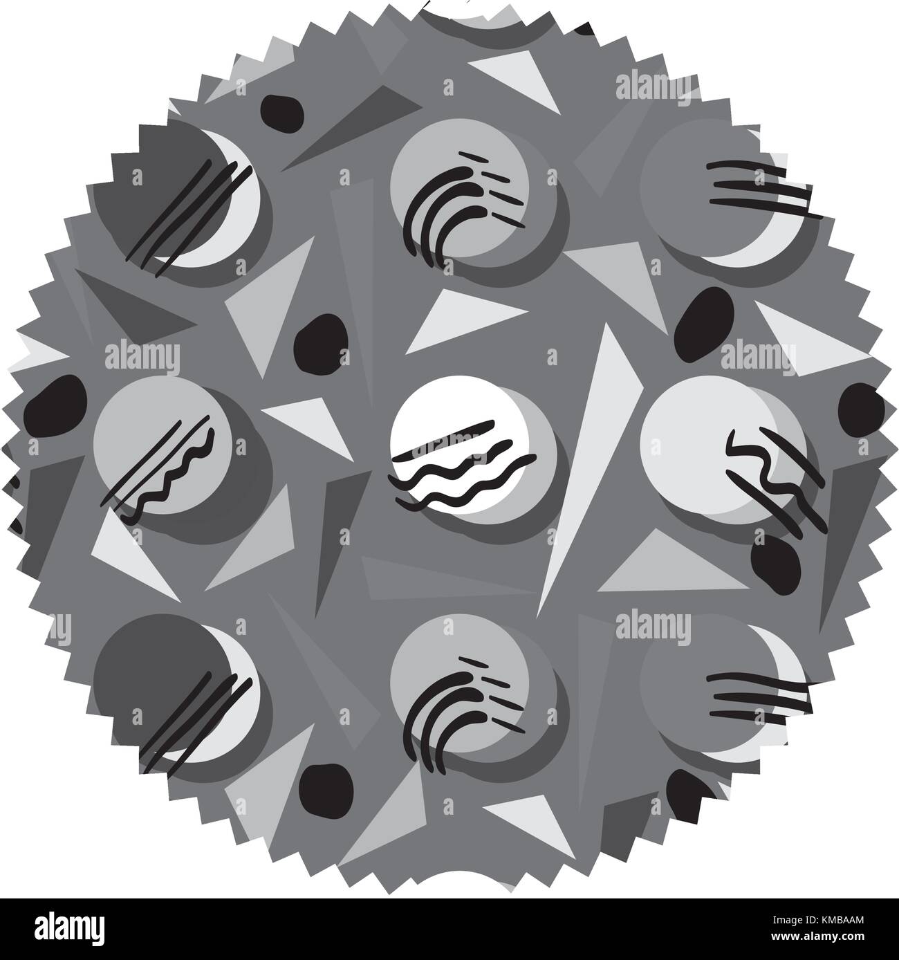 Graustufen Kreis mit Grafik Memphis style Hintergrund Stock Vektor