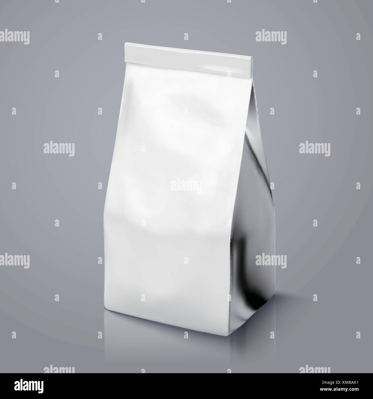 Kaffeebohne Paket Mockup, Silberfolie Paket in 3D-Grafik für Design verwendet Stock Vektor