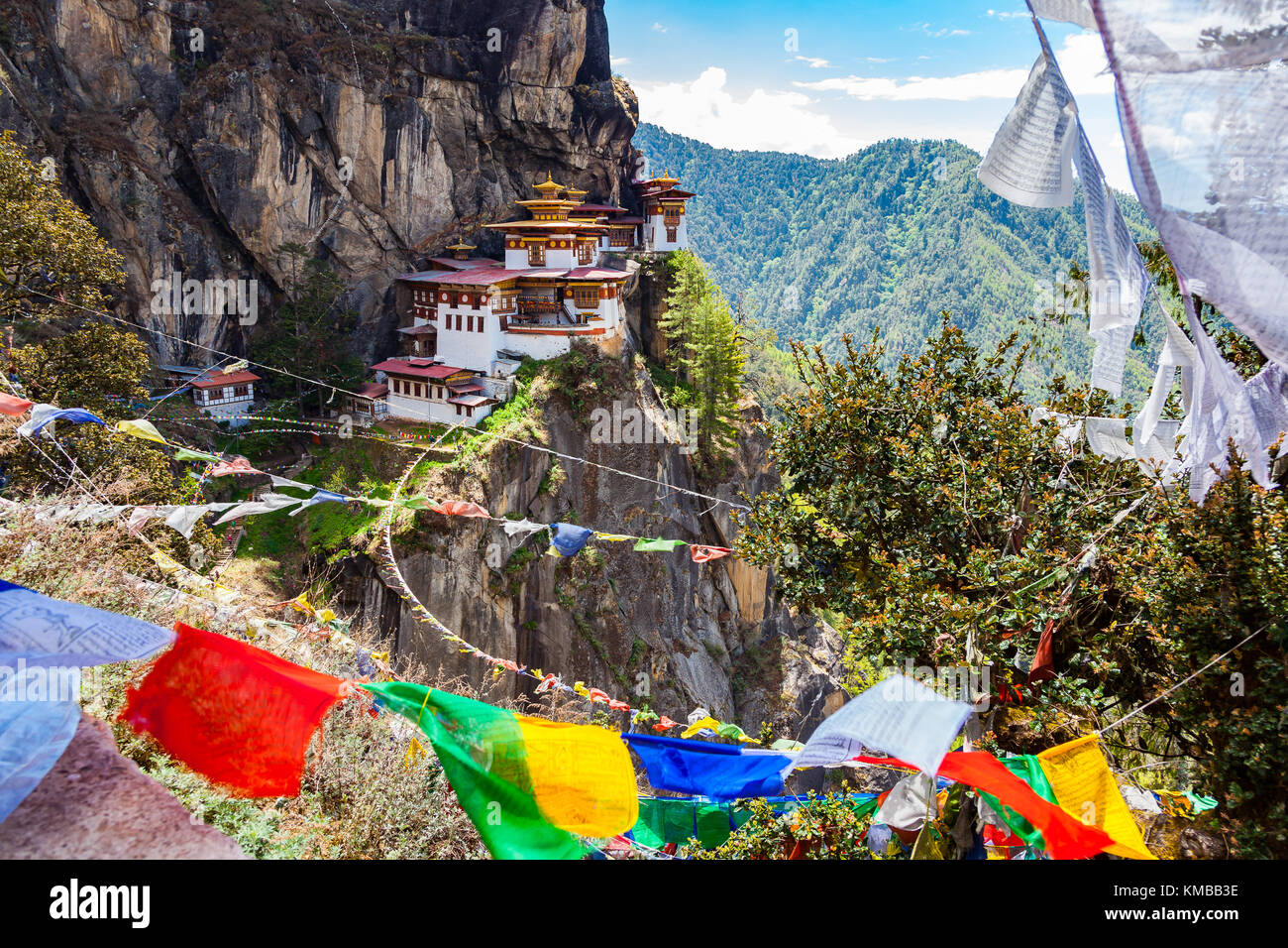 Blick auf Taktshang Kloster auf dem Berg in Paro, Bhutan Stockfoto