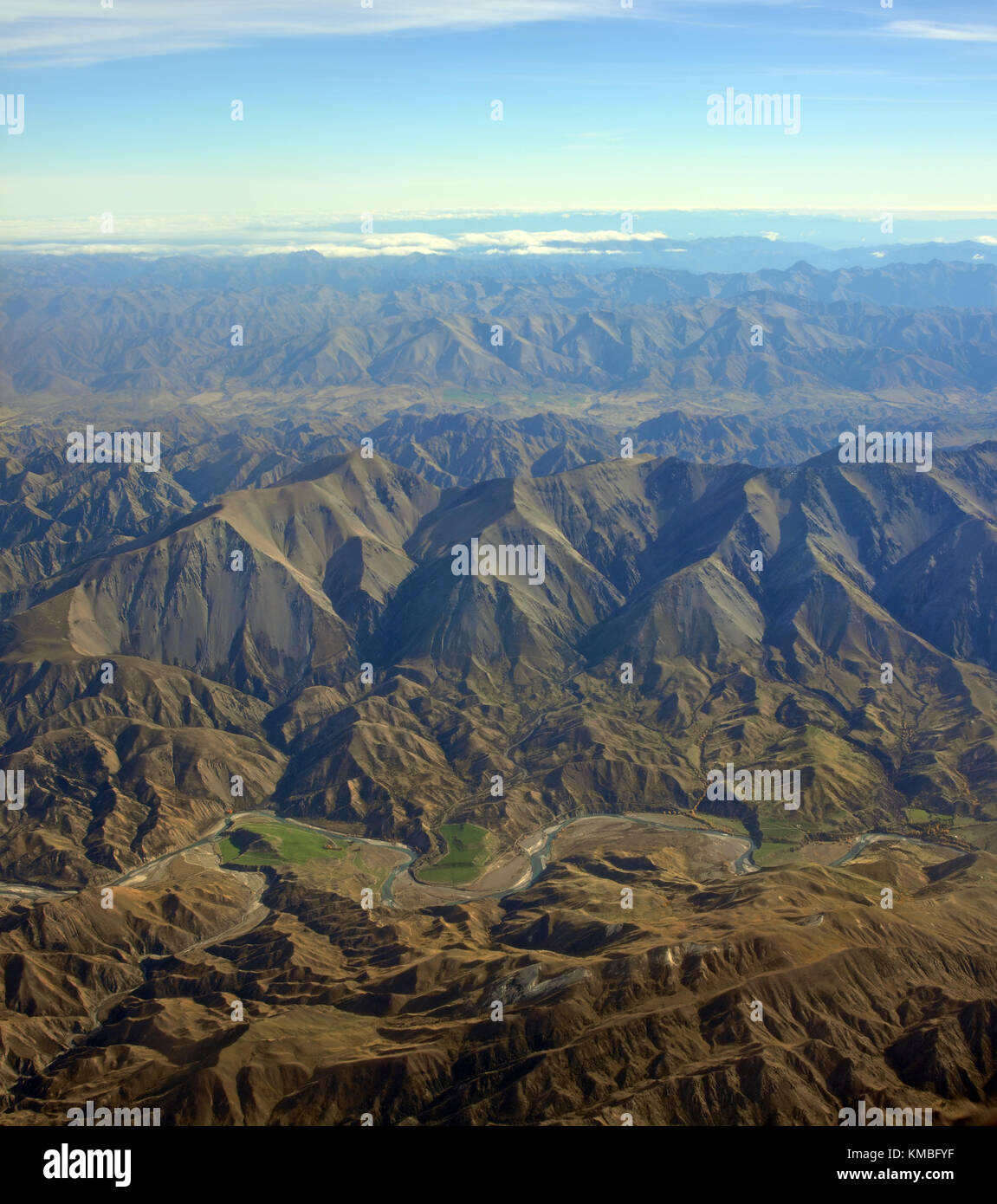 Luftaufnahme von Conway River & Berge Kaikoura Neuseeland Stockfoto