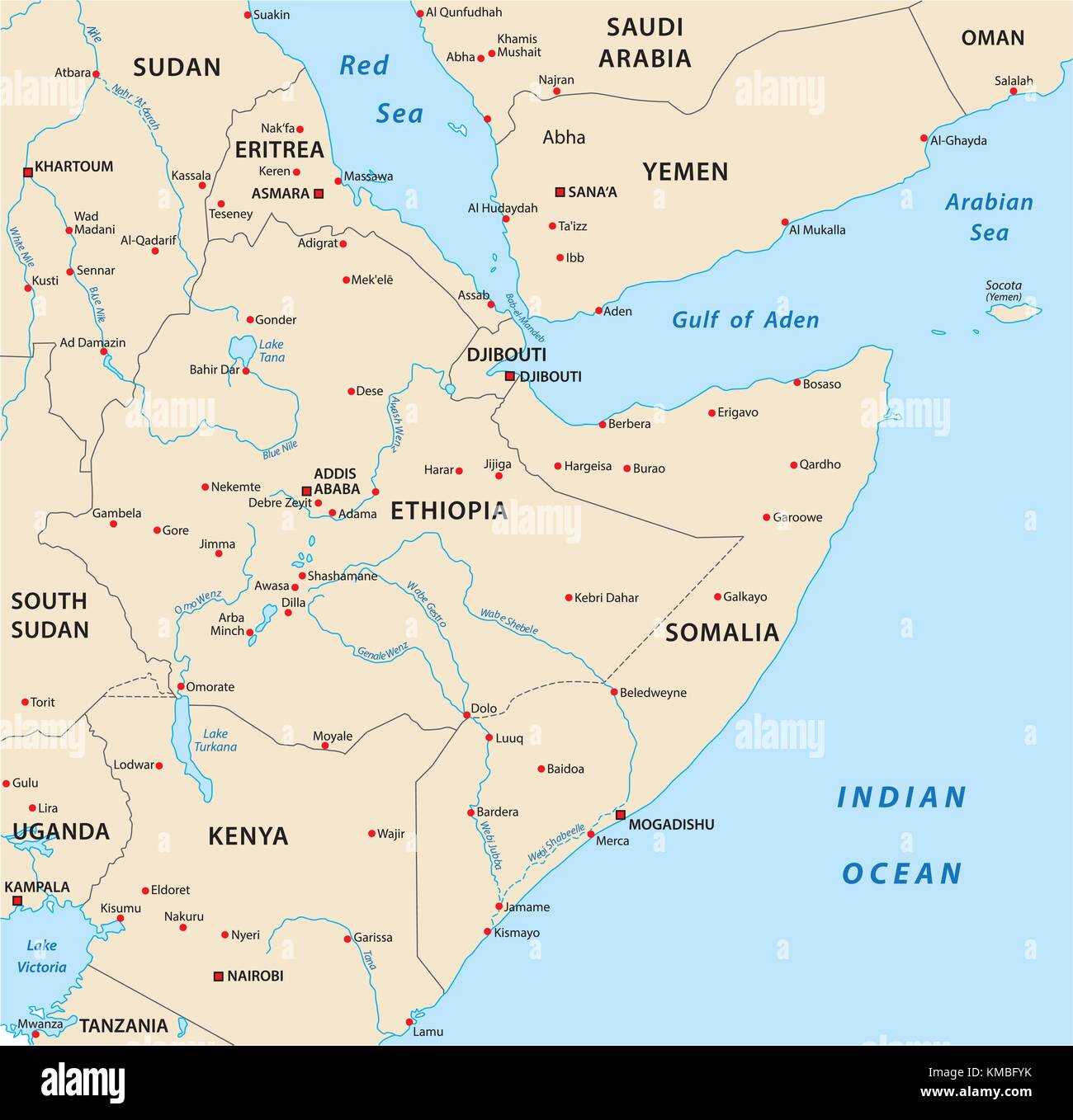 Horn von Afrika Vektorkarte Stock Vektor