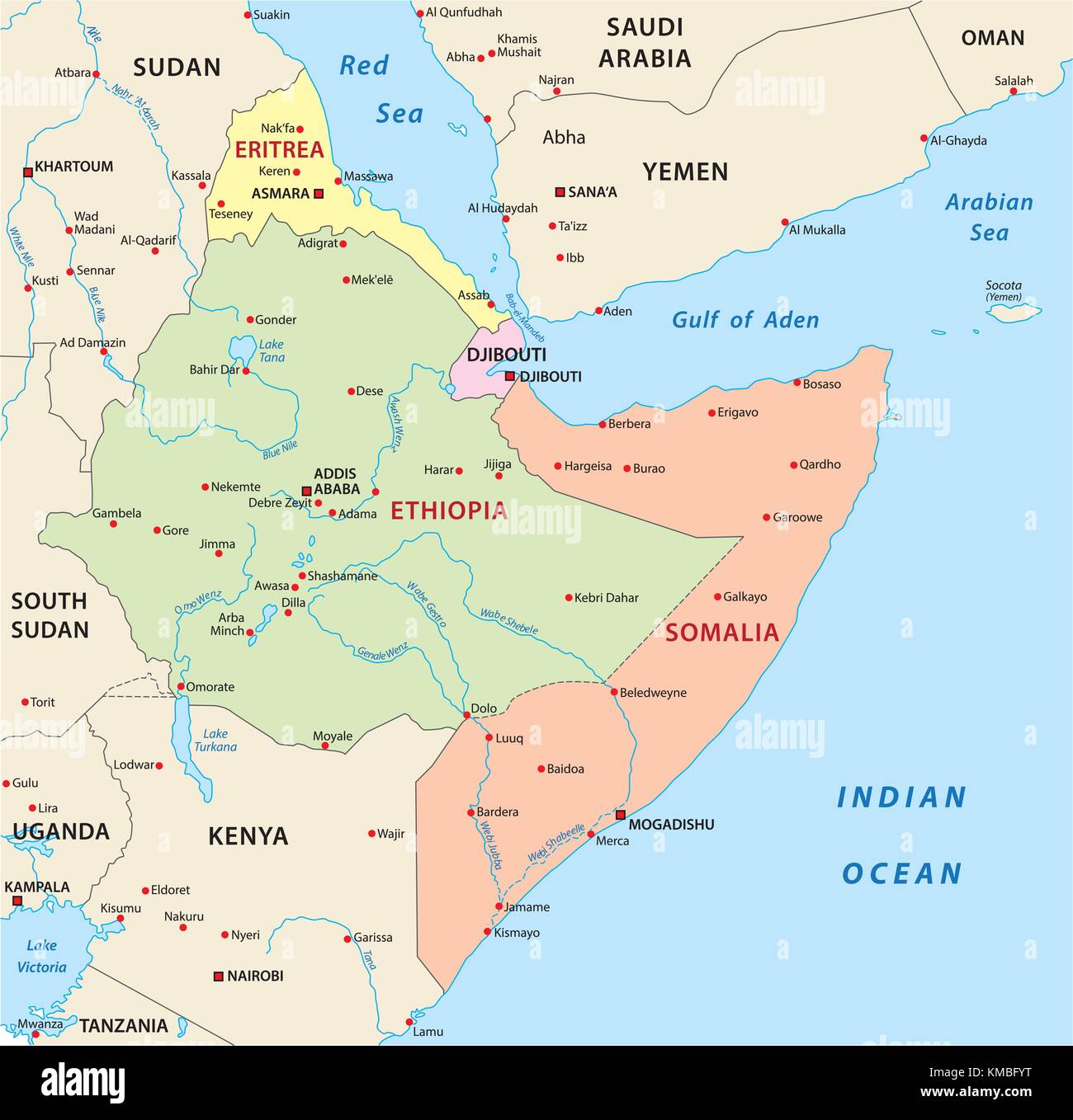 Horn von Afrika Vektorkarte Stock Vektor
