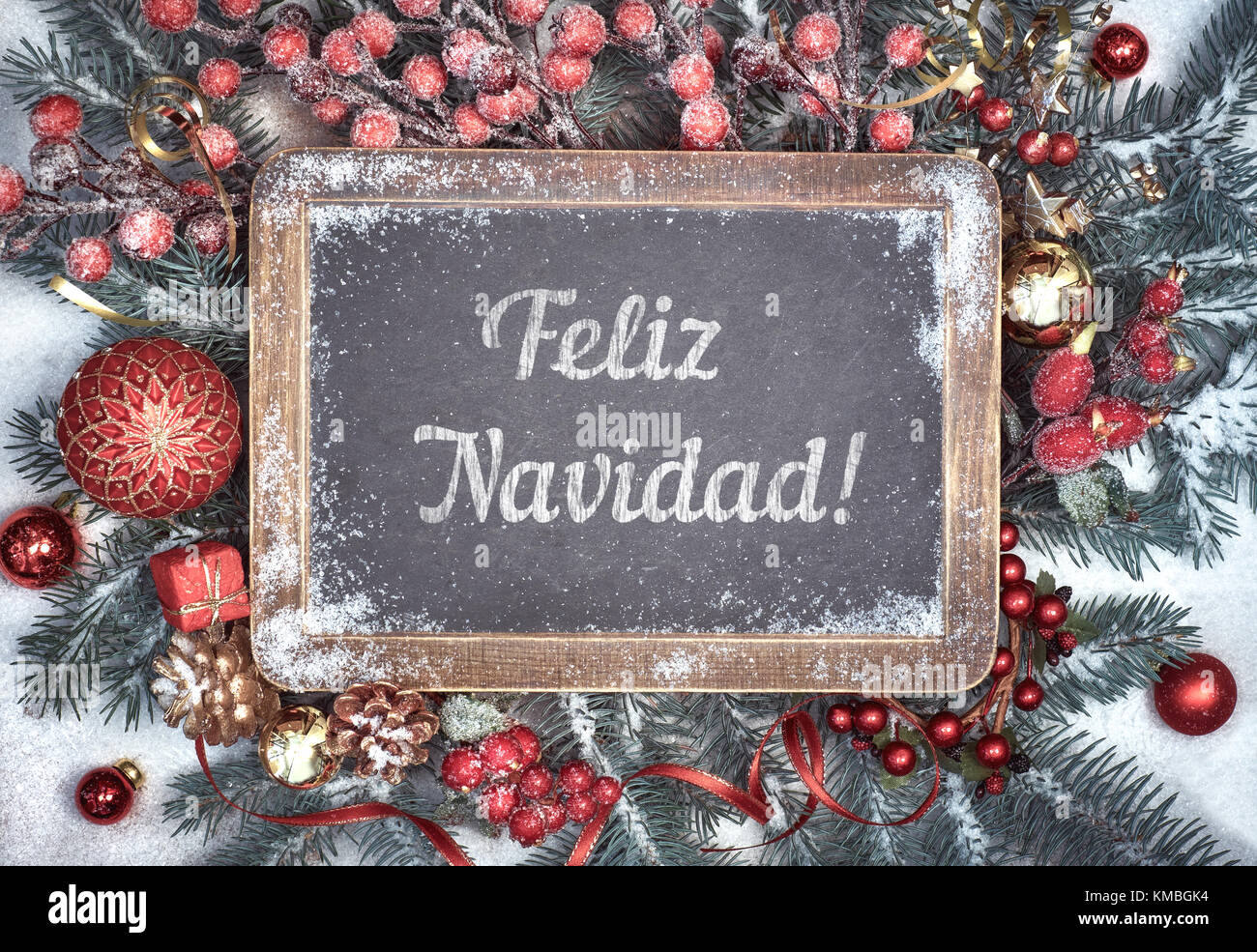Wie Sagt Man Auf Spanisch Frohe Weihnachten Tafel mit Text "Feliz Navidad", oder "Frohe Weihnachten!" in der