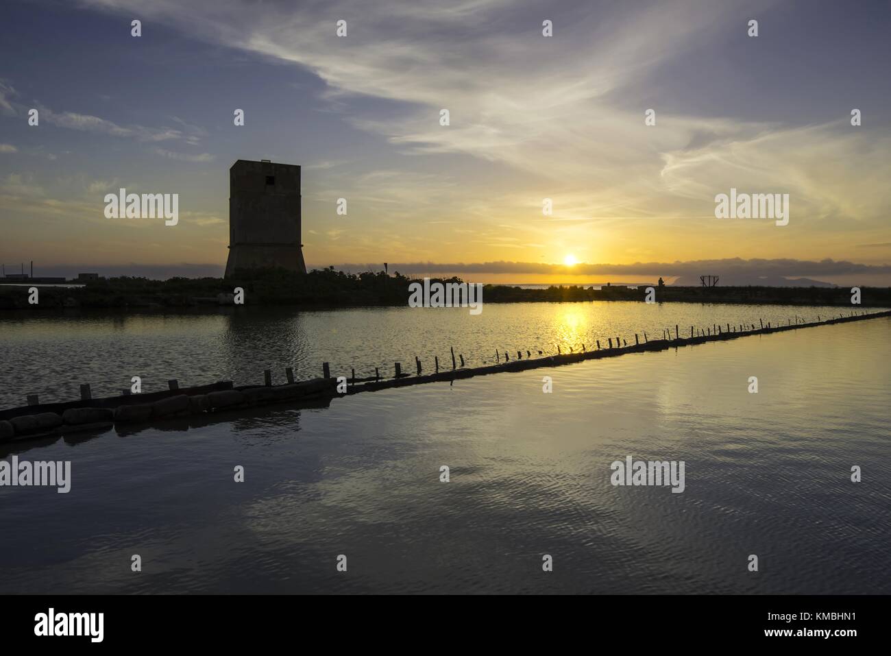 Kochsalzlösung, Trapani, Sonnenuntergang Stockfoto