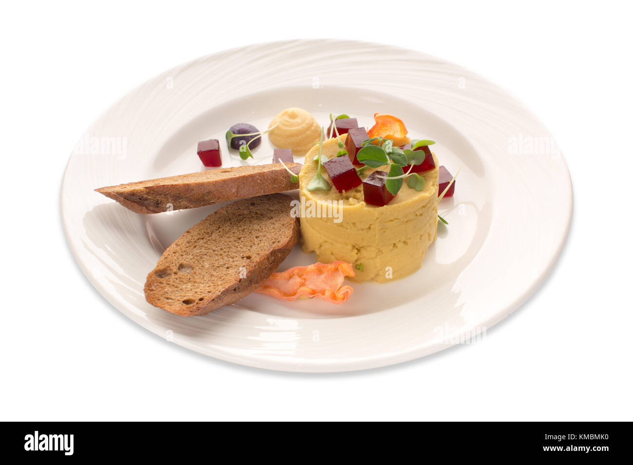 Linsen Hummus und Brot isoliert weißer Hintergrund Stockfoto