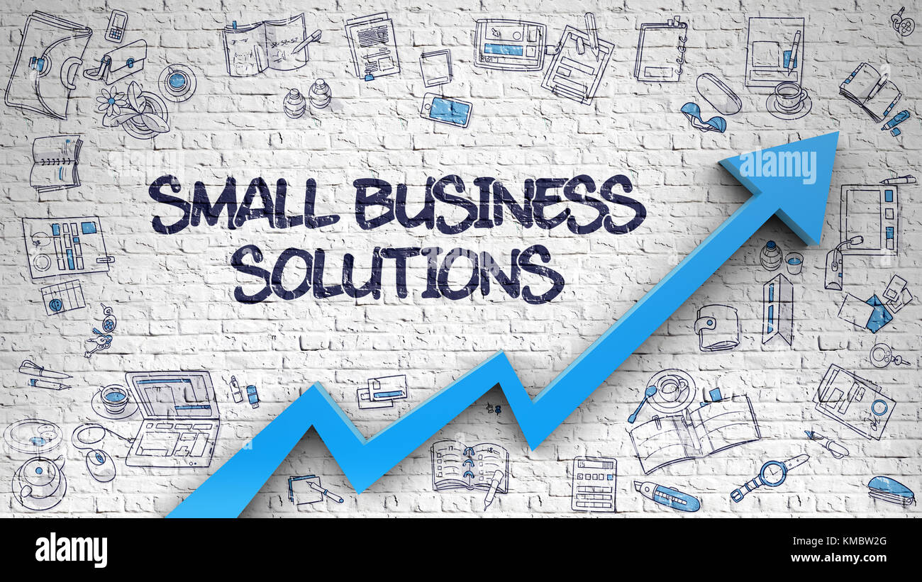 Small Business Lösungen auf der Wand gezeichnet. Stockfoto