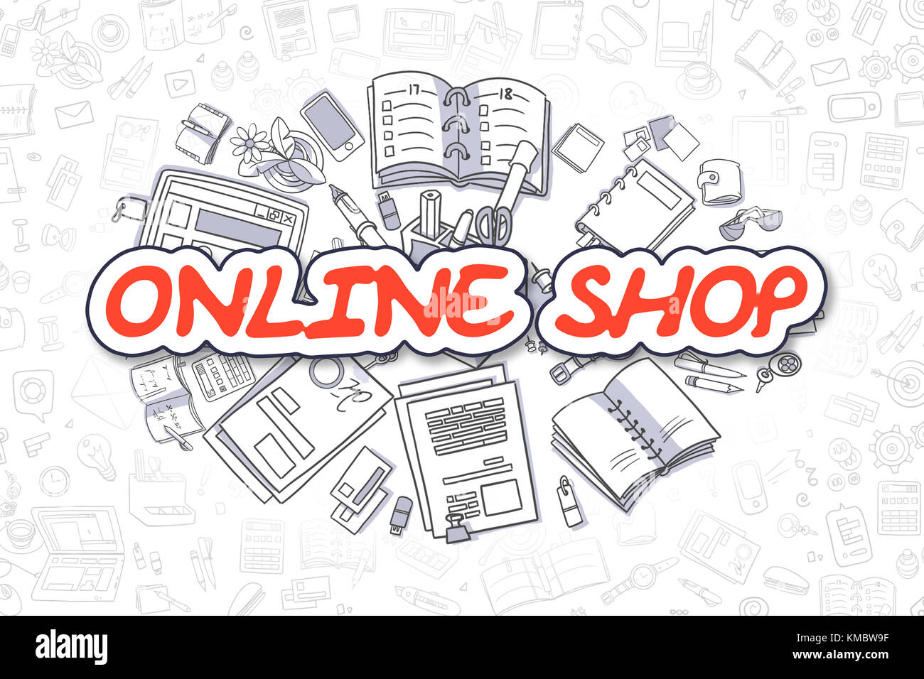 Online Shop - Cartoon rotes Wort. Business Konzept. Stockfoto
