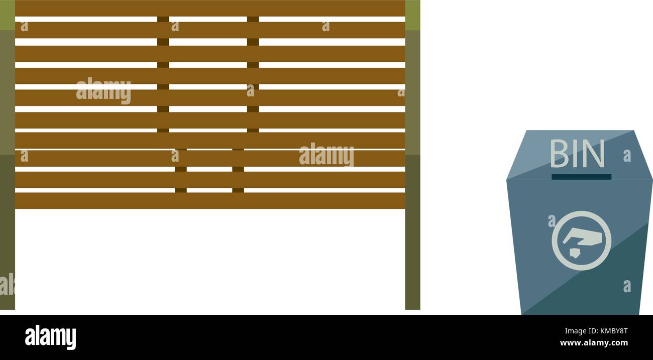 Parkbank mit einem blauen bin und Zeichen, Vektor, Abbildung Stock Vektor