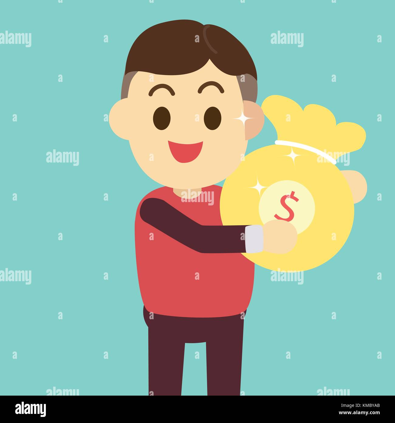 Mann Geld beutel Vector Illustration erhalten, reichen Mann Konzept. Flachbild cartoon Design. Stock Vektor