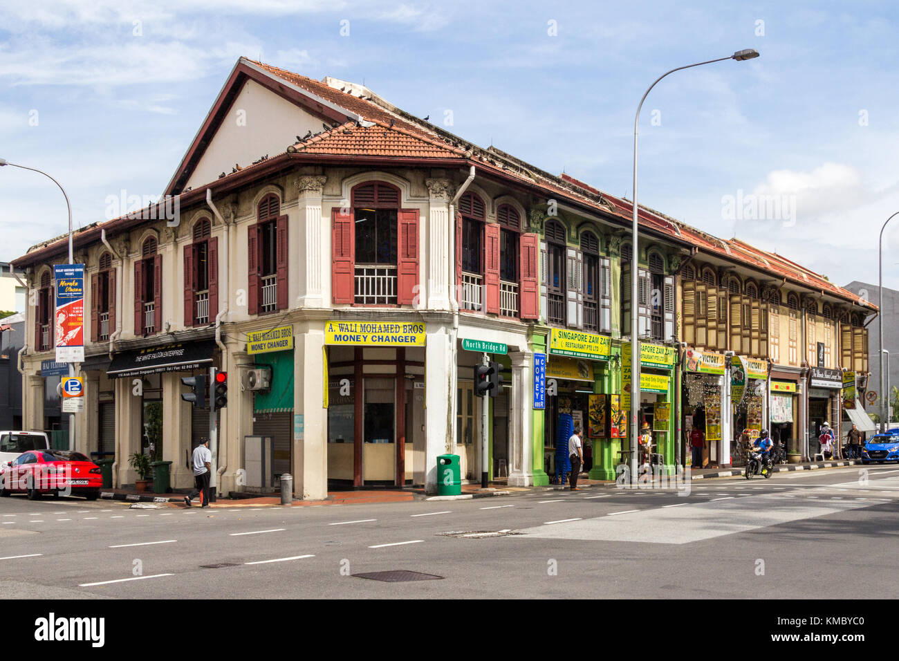 Typische Geschäftshäuser, North Bridge Road, Singapur Stockfoto