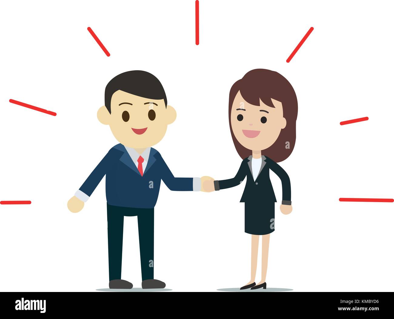 Der Mann und die Frau die Hände schütteln mit abstrakten rote Linie, um sie herum, Business kontakt Konzept Vector Illustration Stock Vektor