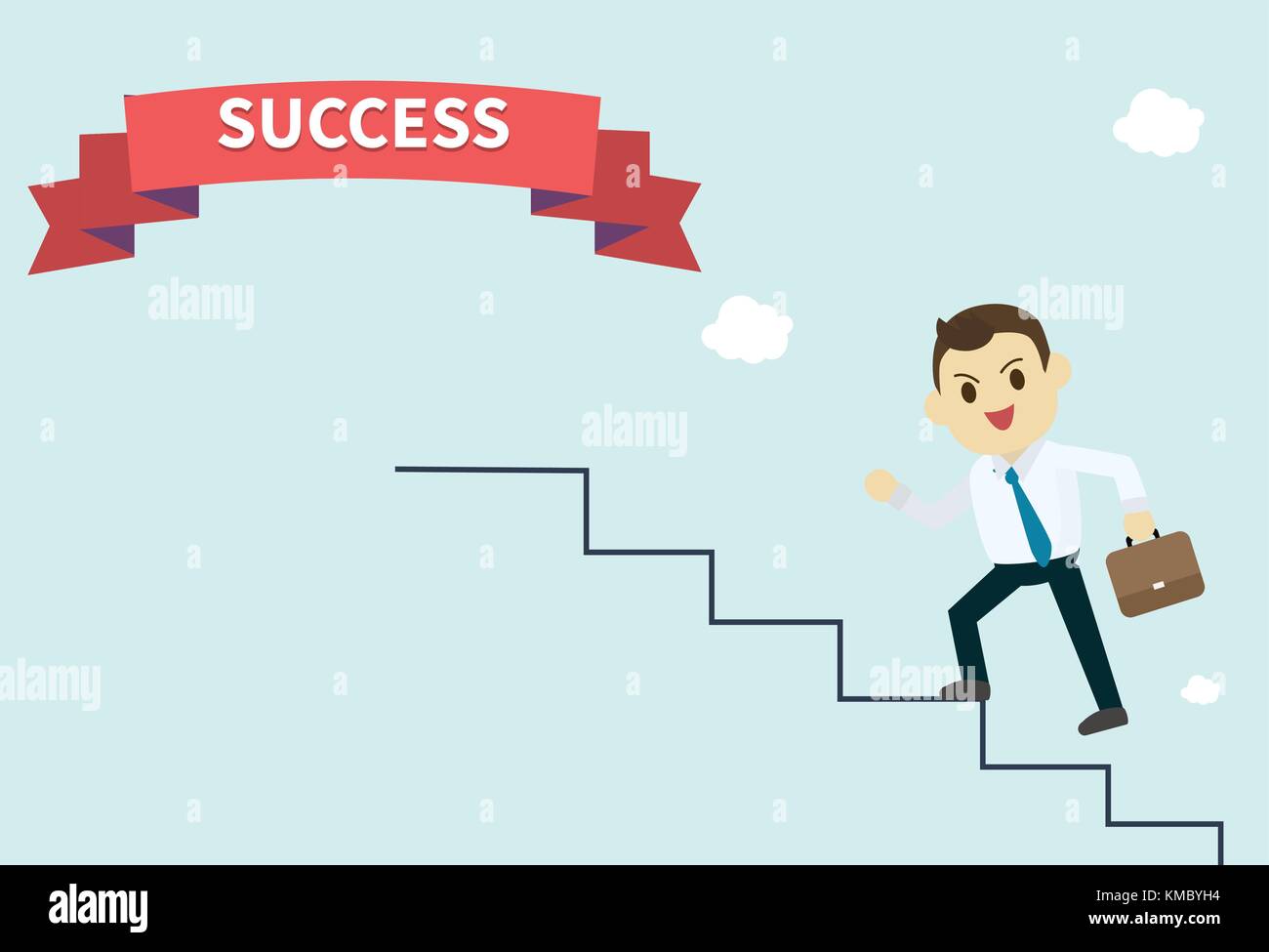 Unternehmer trägt ein weißes Hemd und er laufen die Treppen hoch zum Erfolg red ribbon Mitarbeiter klettert die Treppe Vektor-illustration, Business Konzept Wachstum Stock Vektor