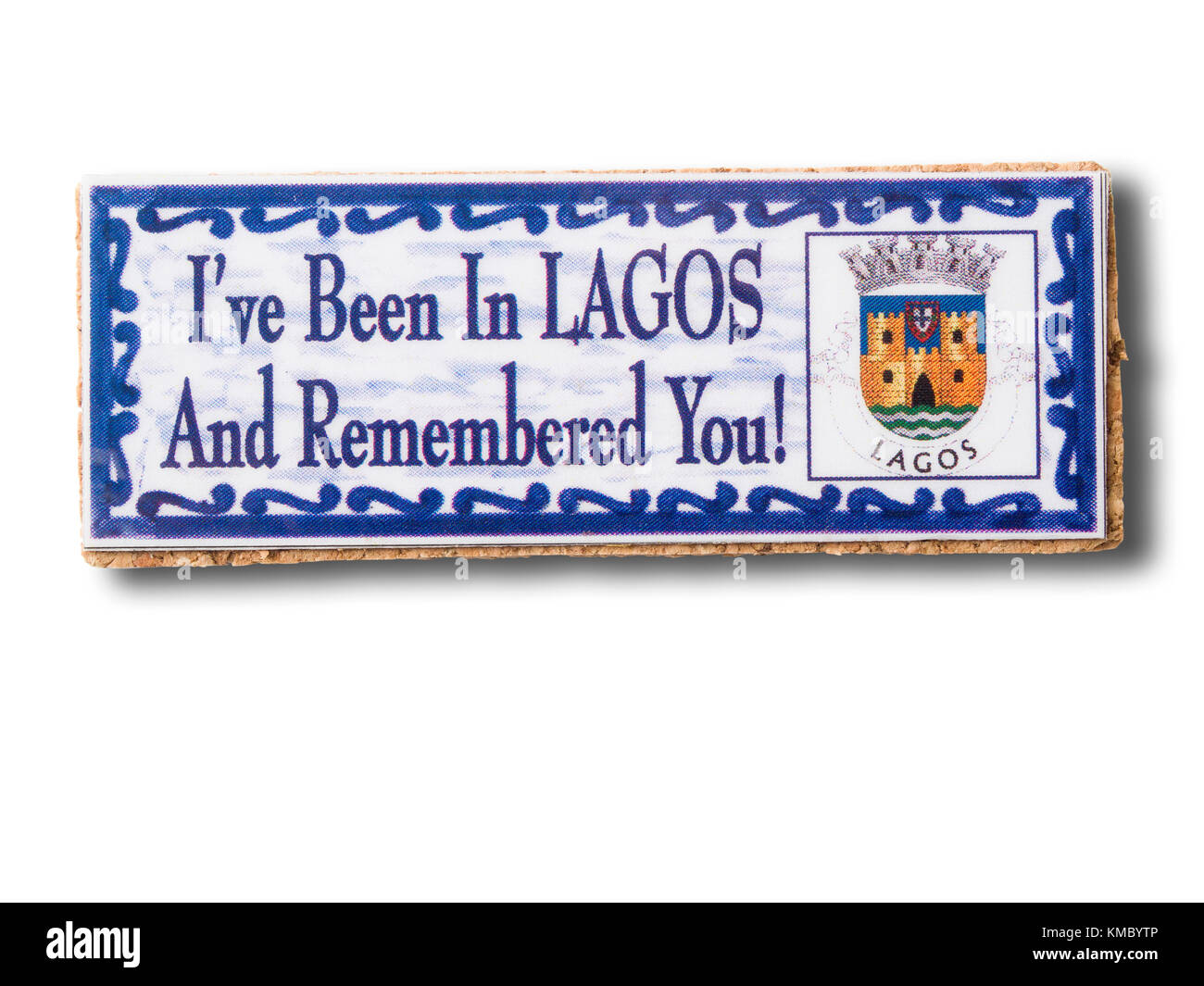 Lagos (Portugal) souvenir Kühlschrank Magnet auf weißem Hintergrund Stockfoto